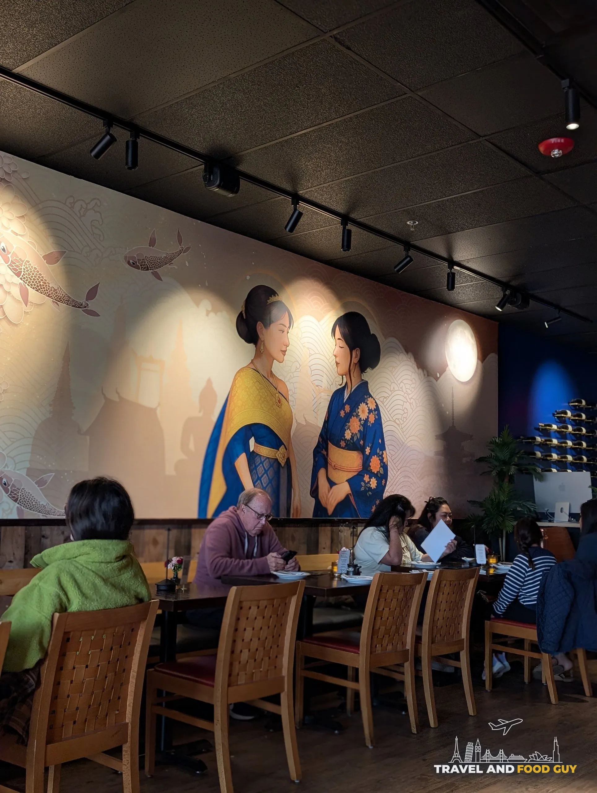 Dining room with mural at Sushi Plus Thai by Sensei in Palatine, Illinois