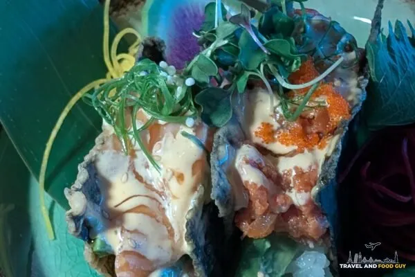Spicy tuna and spicy salmon sushi tacos at Sushi Plus Thai by Sensei in Palatine, Illinois