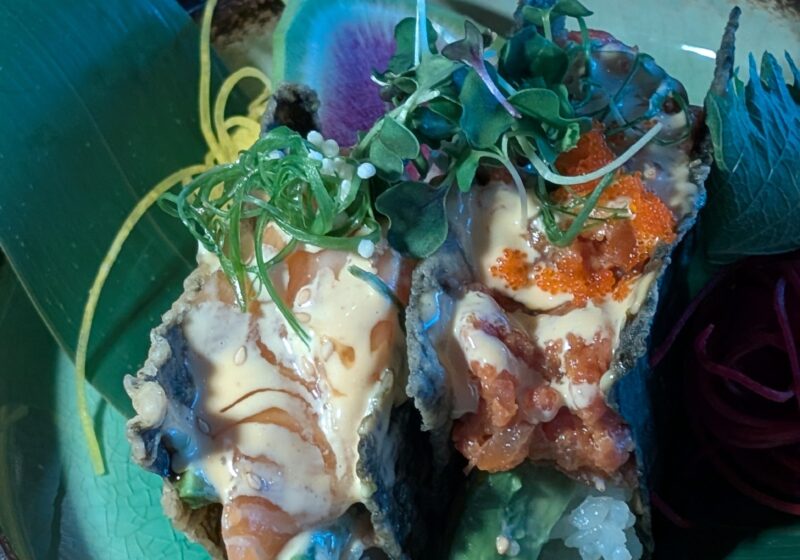 Spicy tuna and spicy salmon sushi tacos at Sushi Plus Thai by Sensei in Palatine, Illinois