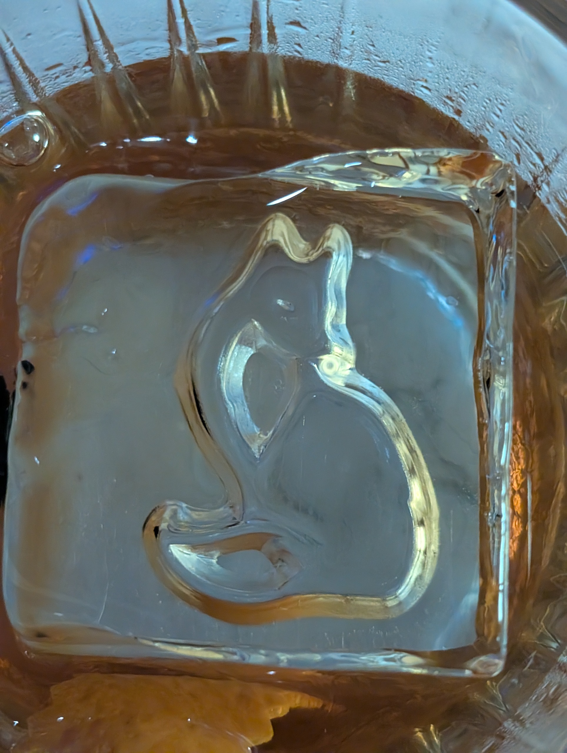 Fox branded ice cube inside the Old Fashioned at The Foxtail on the Lake