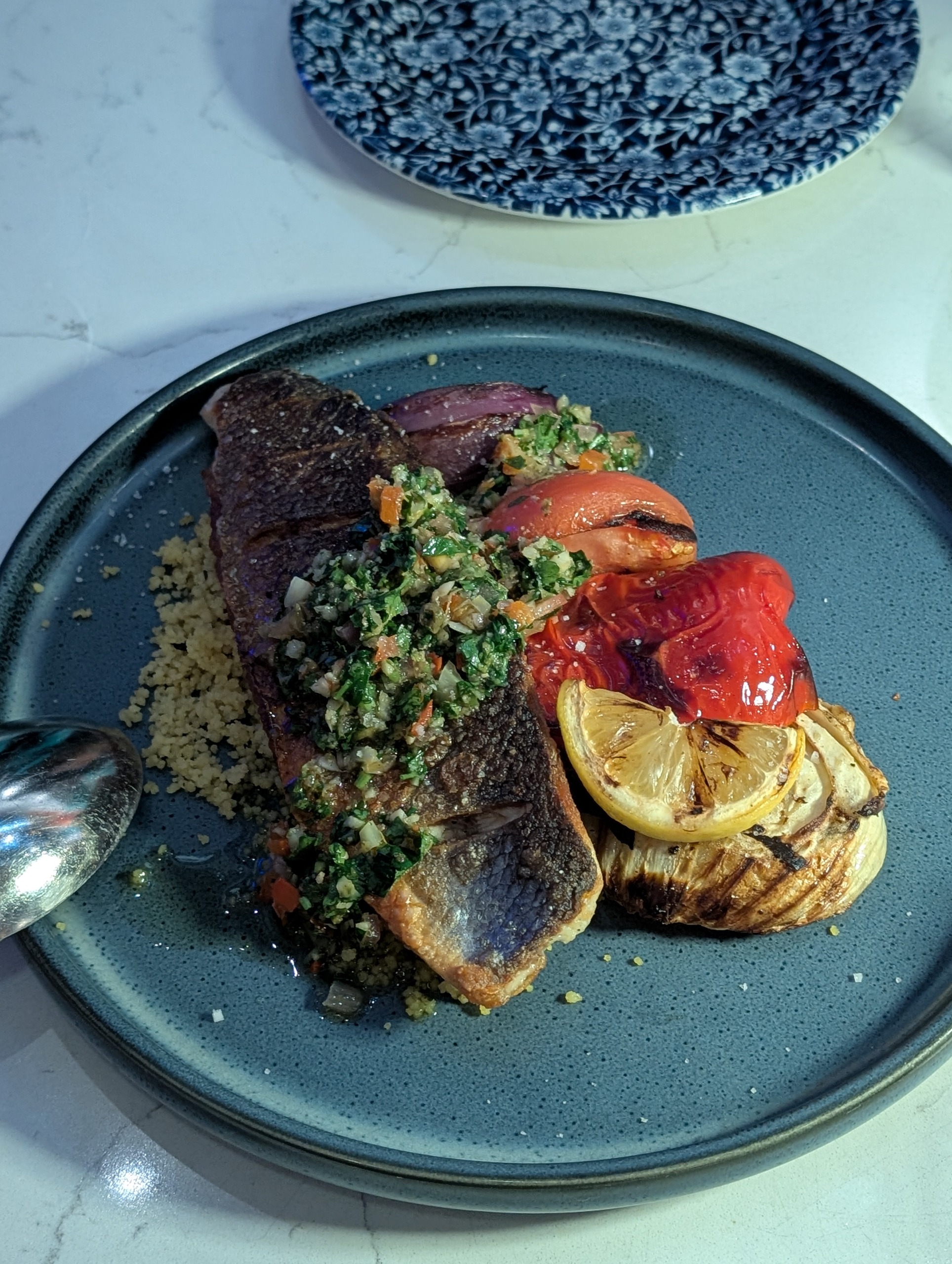 Seared branzino with chimichurri at The Foxtail on the Lake