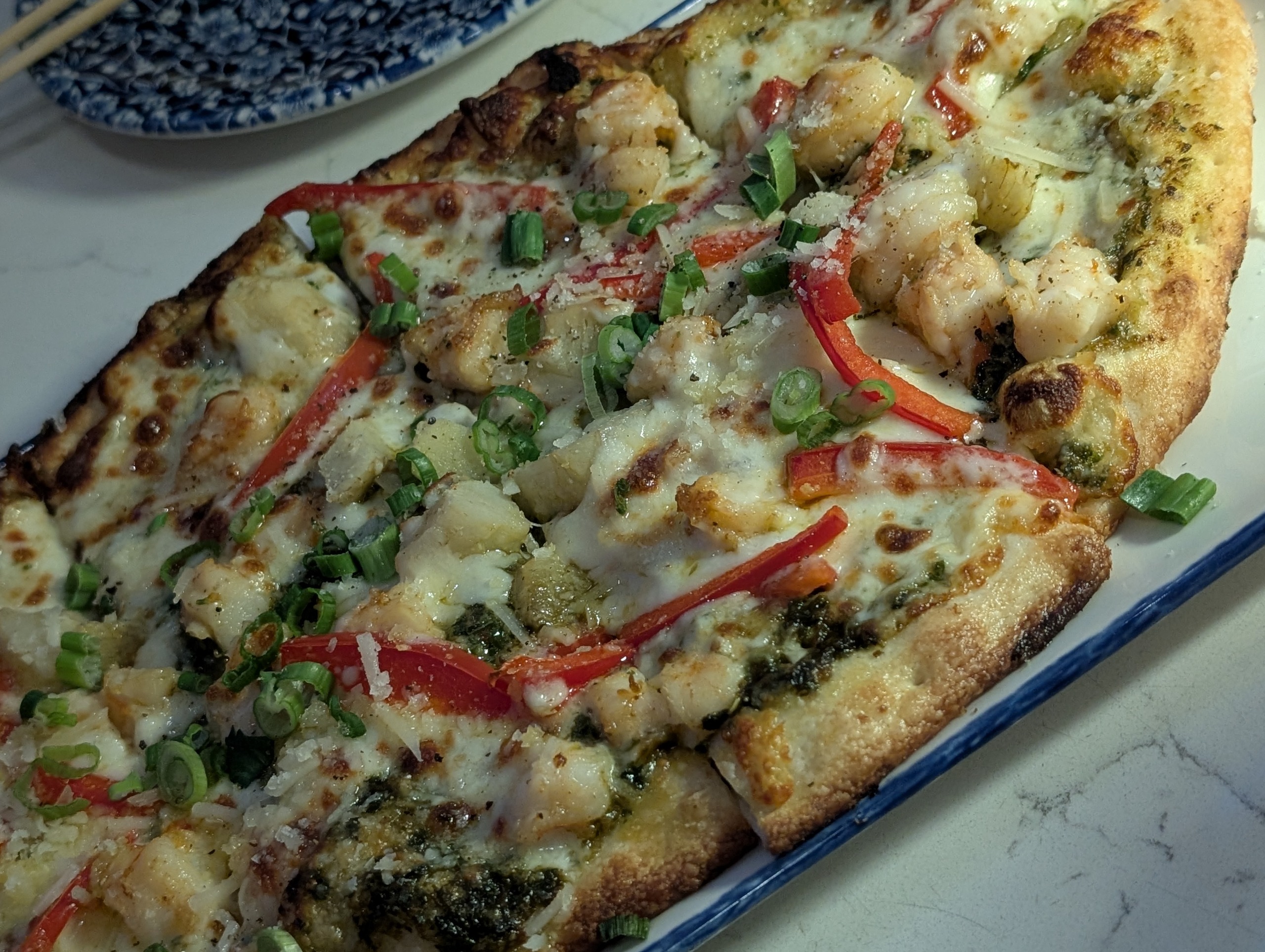 Shrimp flatbread at The Foxtail on the Lake