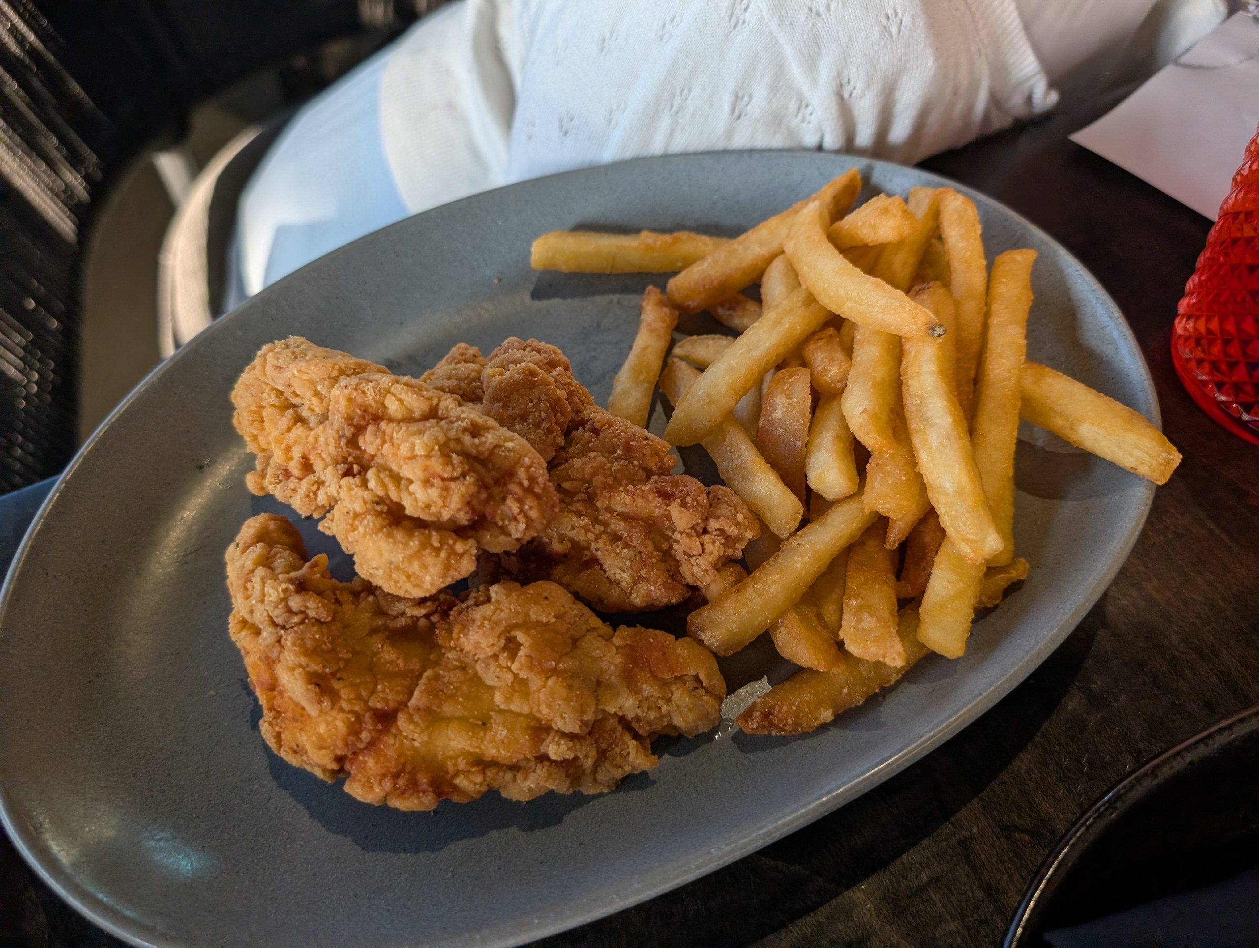 Hand breaded chicken fingers and fries from the kids' menu at LAGO Lake Zurich