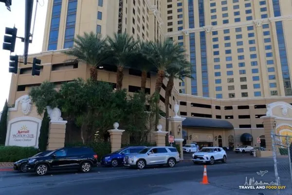 Marriott Vacation Club Grand Chateau exterior on Harmon Avenue in Las Vegas with the property signage visible