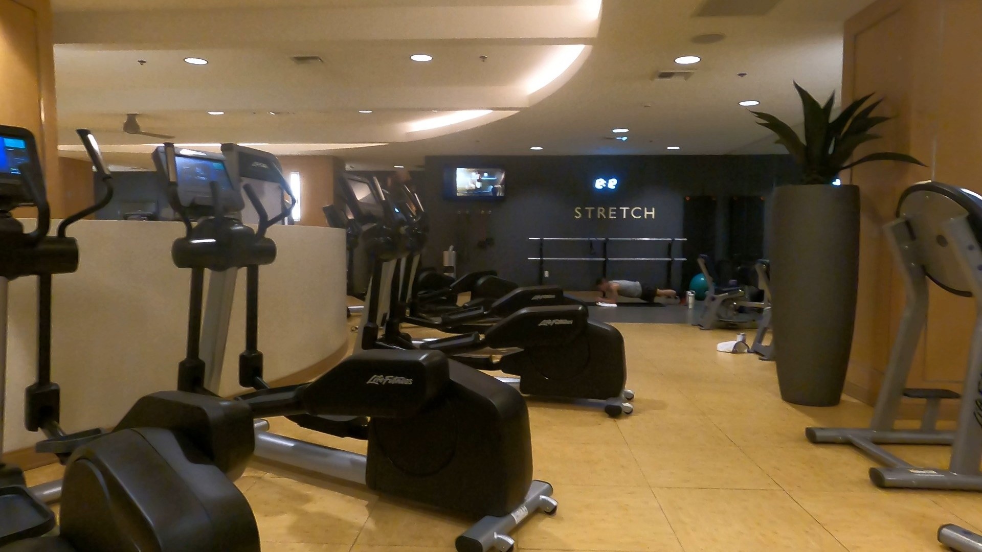 Cardio machines and stretching area at the Marriott Grand Chateau Las Vegas gym