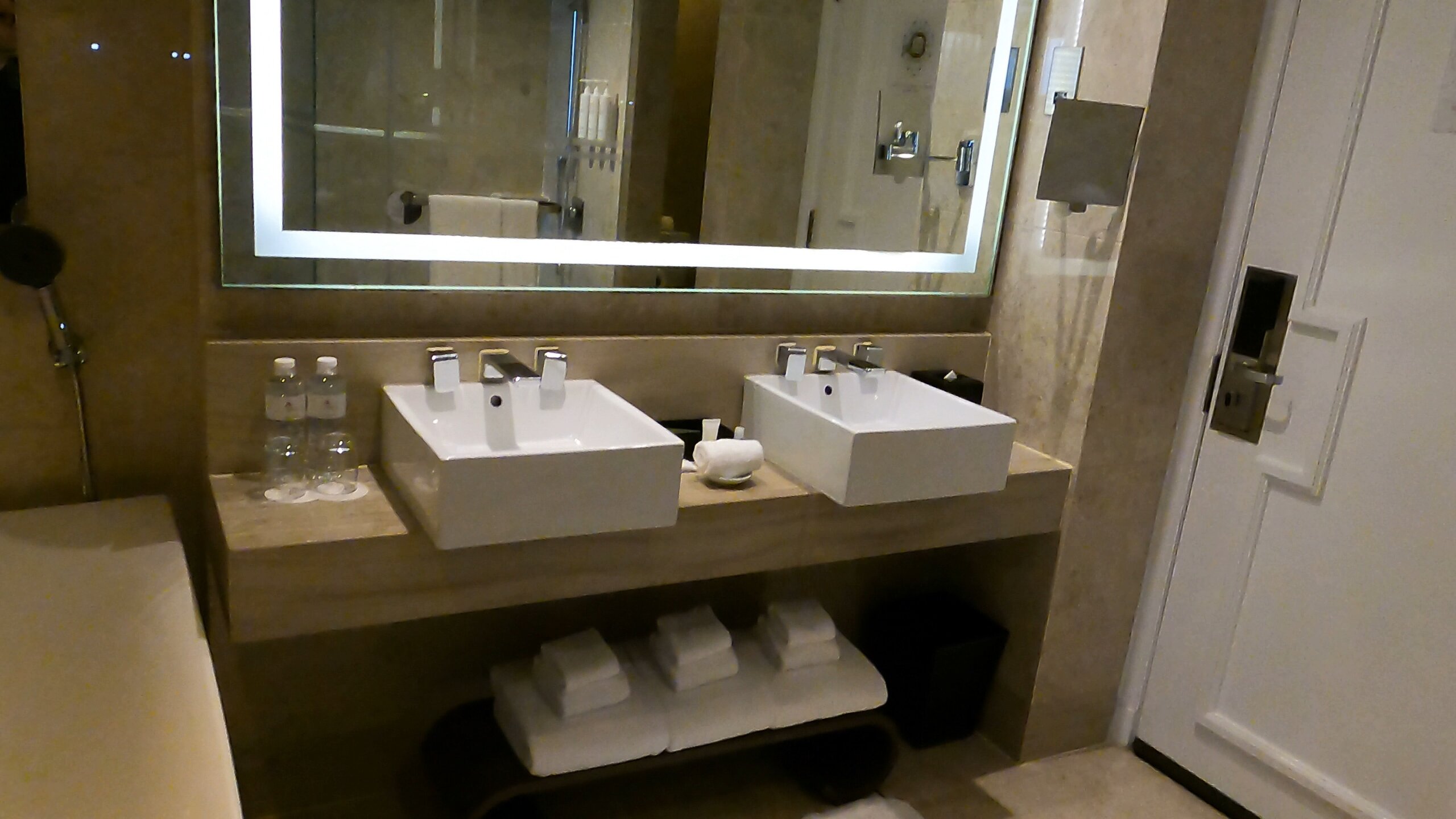Dual vessel sinks in the Executive Suite bathroom at the Singapore Marriott Tang Plaza