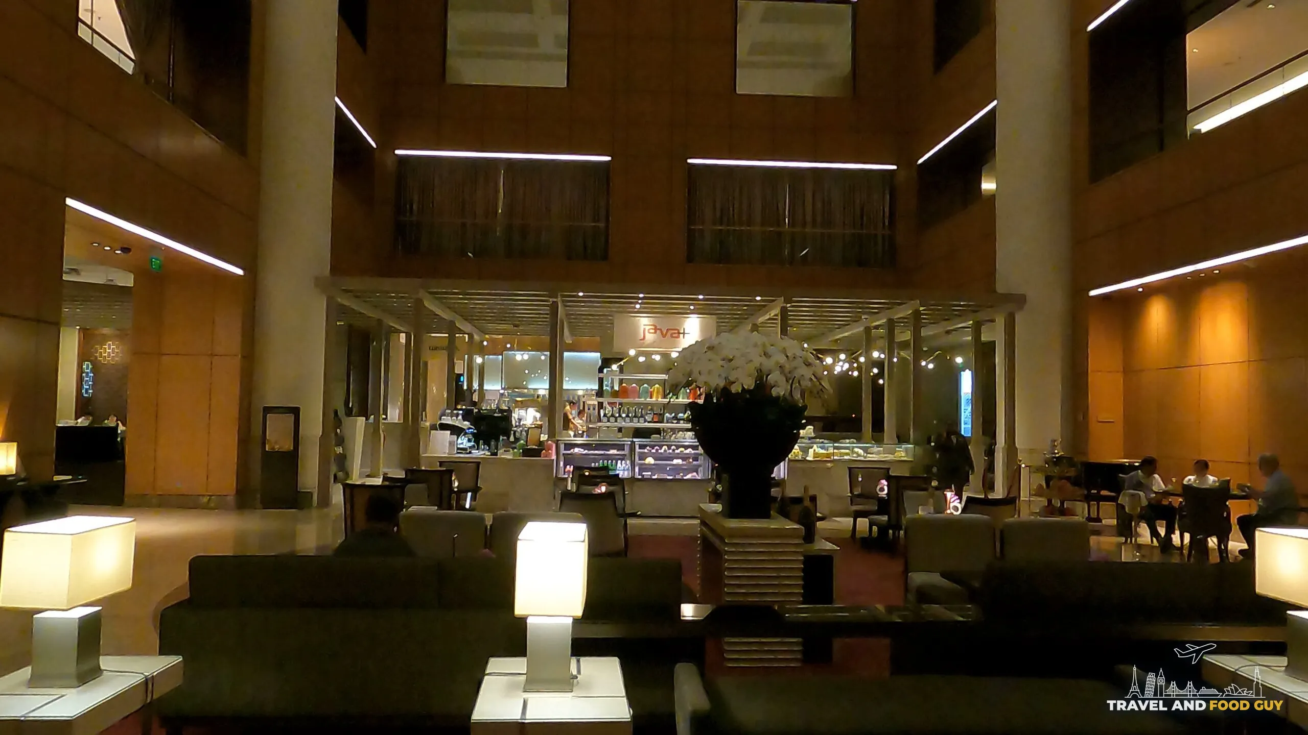 Lobby atrium with lounge seating and Java cafe in the Singapore Marriott Tang Plaza