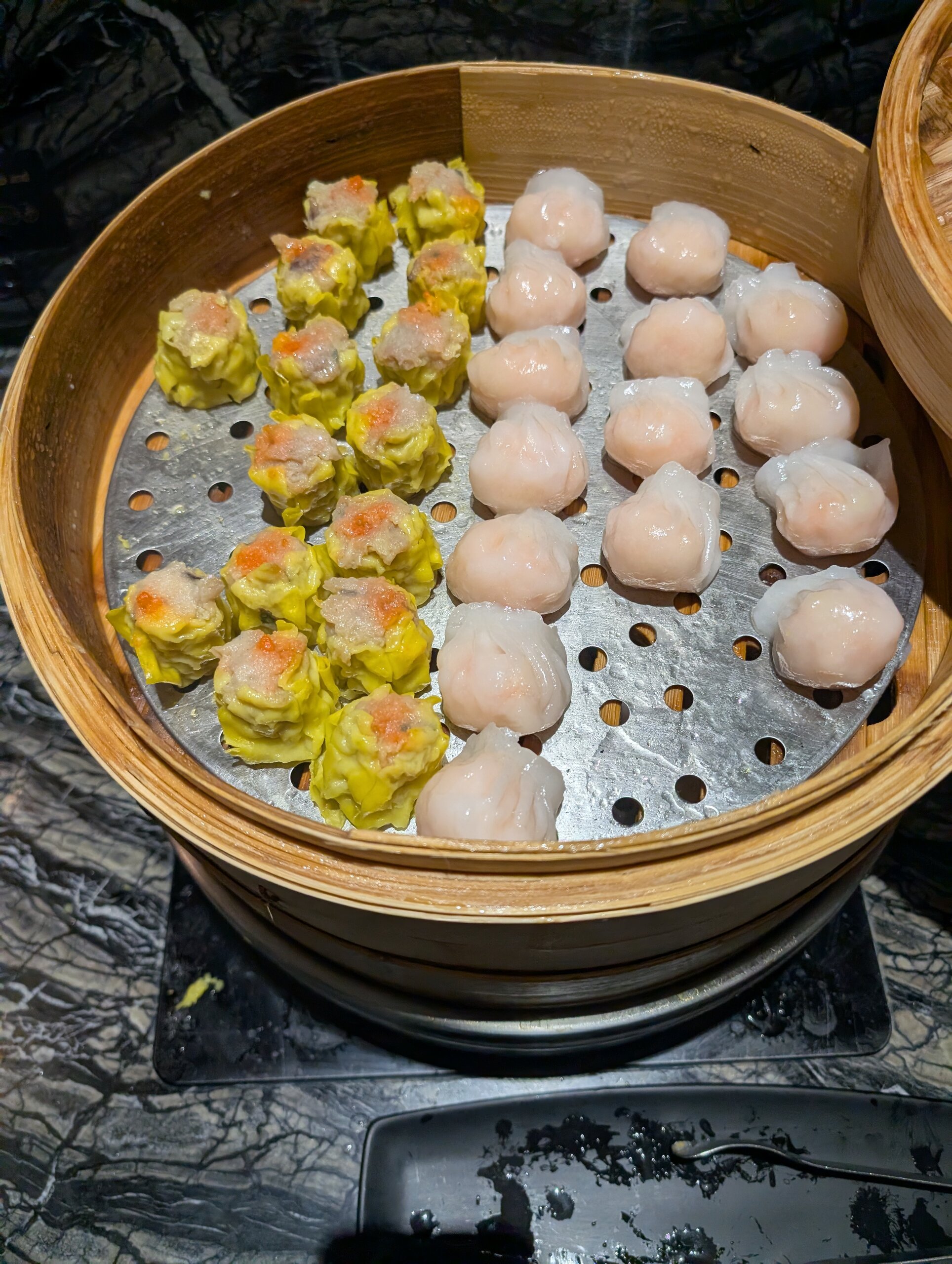 Bamboo steamer of dim sum on the M Club breakfast line at the Singapore Marriott Tang Plaza