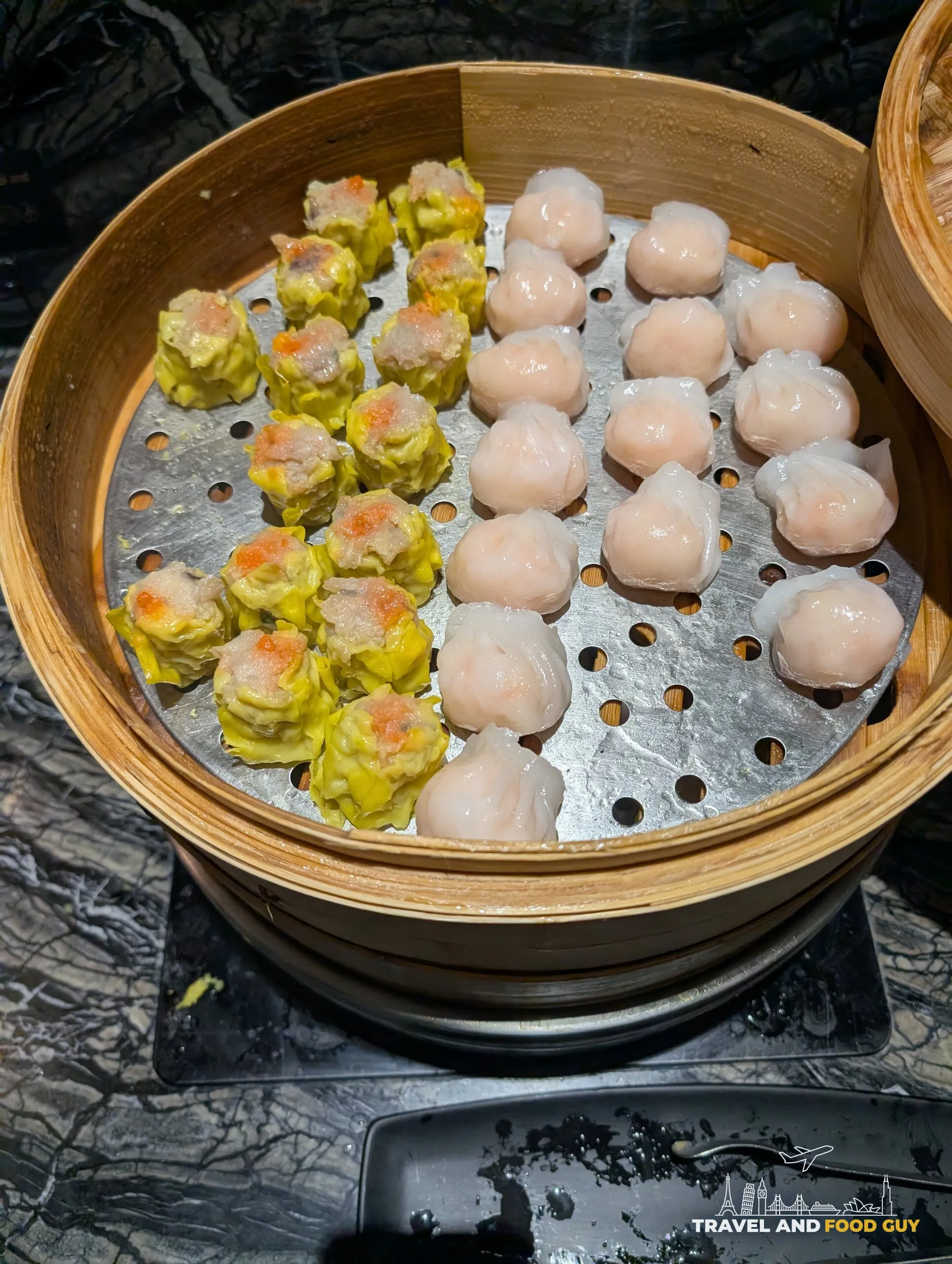 Bamboo steamer of dim sum on the M Club breakfast line at the Singapore Marriott Tang Plaza