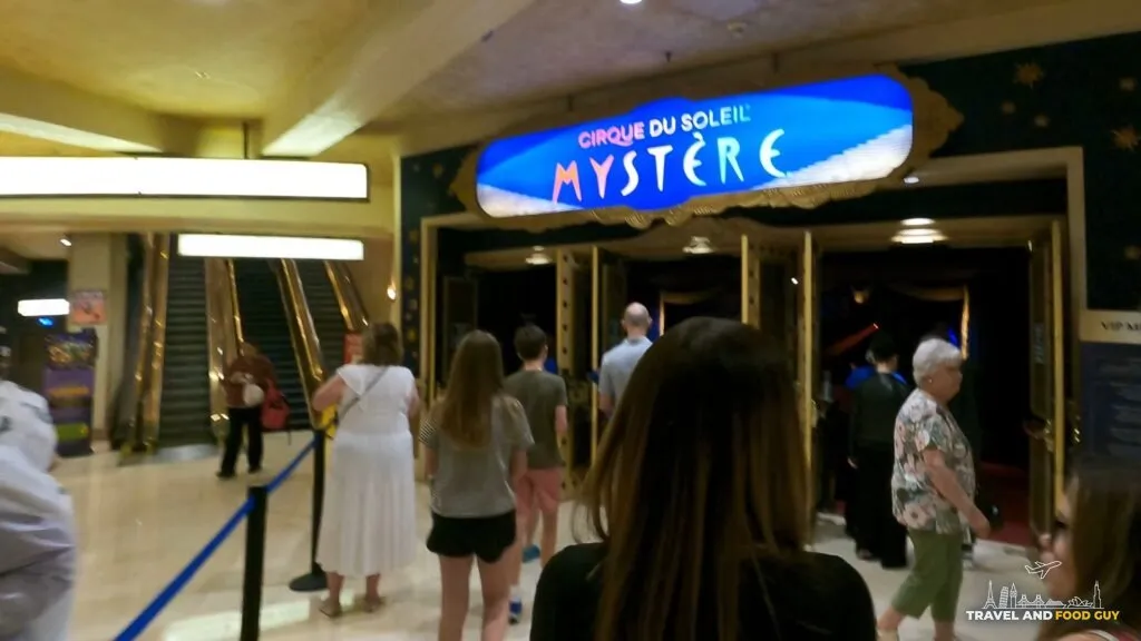 Mystère by Cirque du Soleil marquee at the theater entrance inside Treasure Island Las Vegas