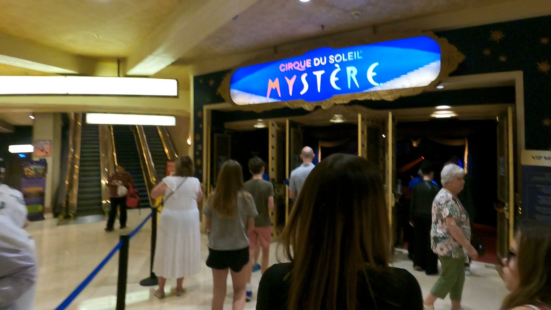 Mystère by Cirque du Soleil marquee at the theater entrance inside Treasure Island Las Vegas