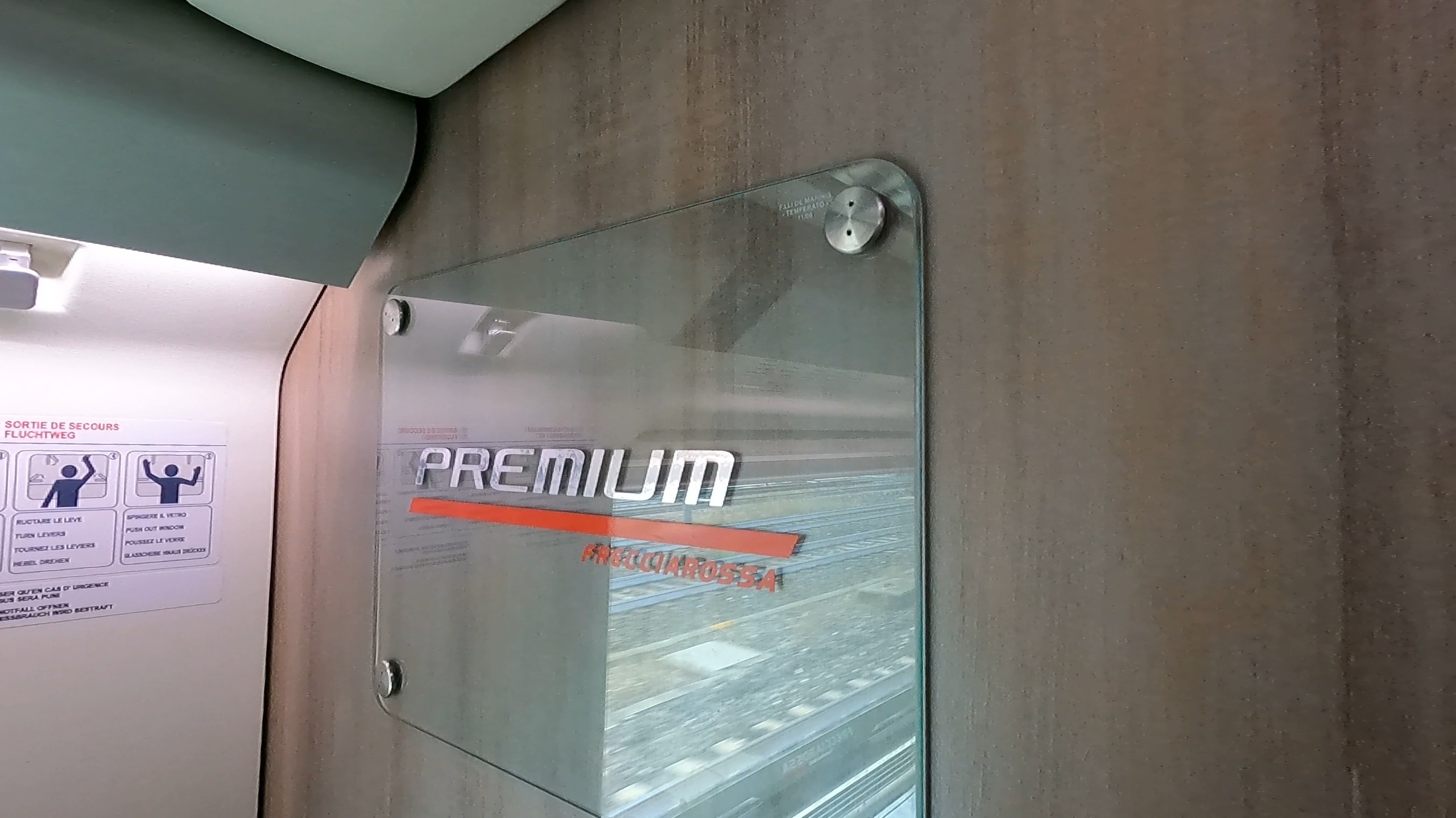 PREMIUM signage inside a Trenitalia Frecciarossa cabin