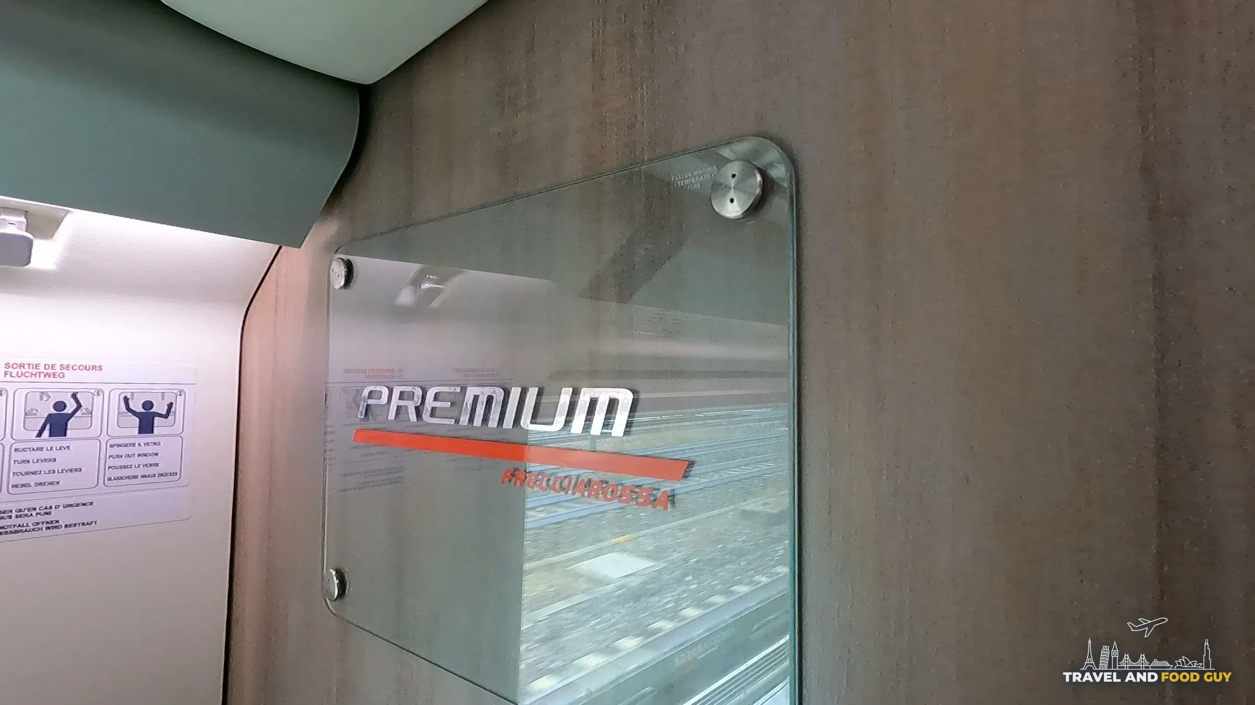 PREMIUM signage inside a Trenitalia Frecciarossa cabin