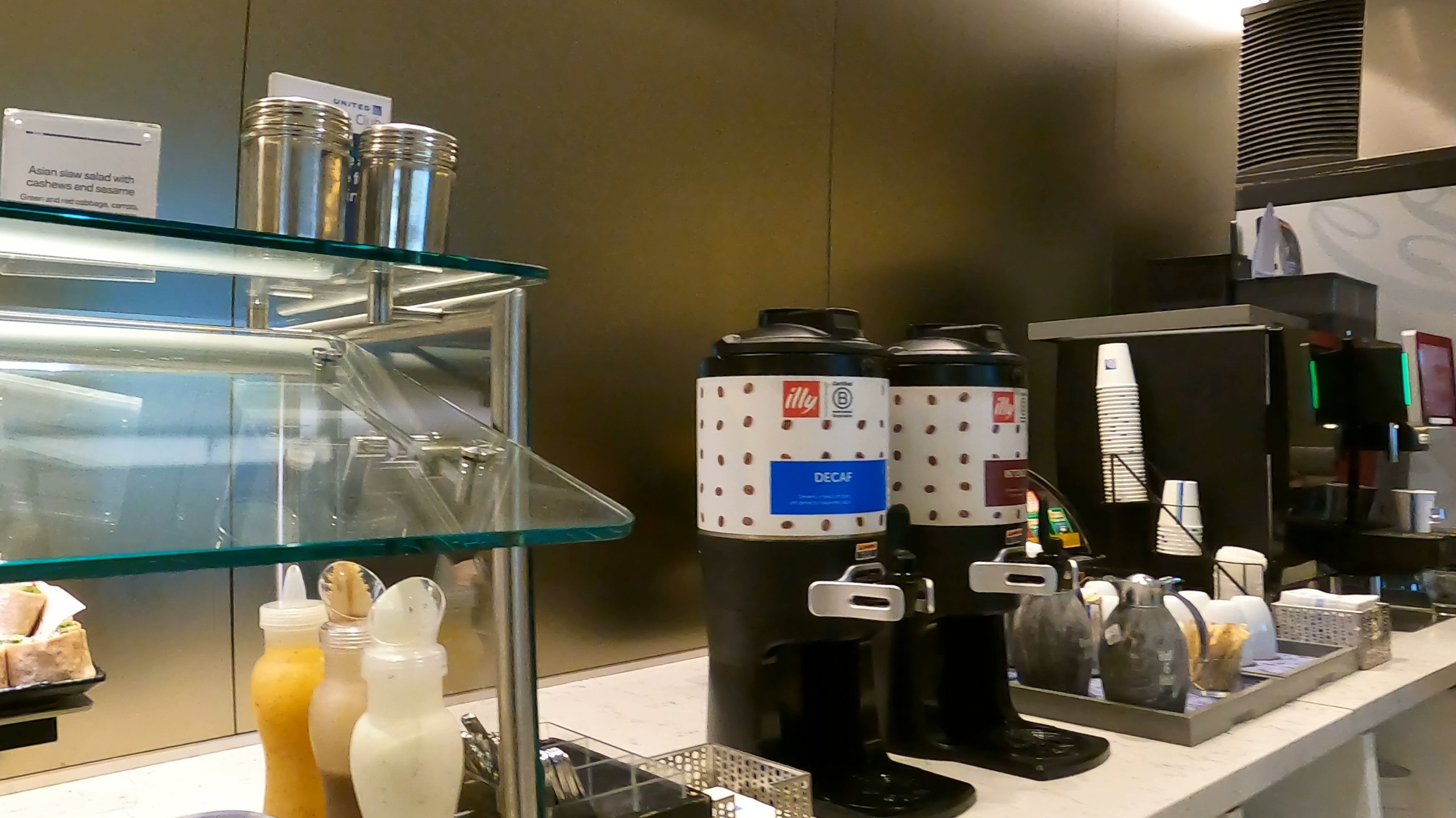 Illy regular and decaf coffee station at the United Club at DFW