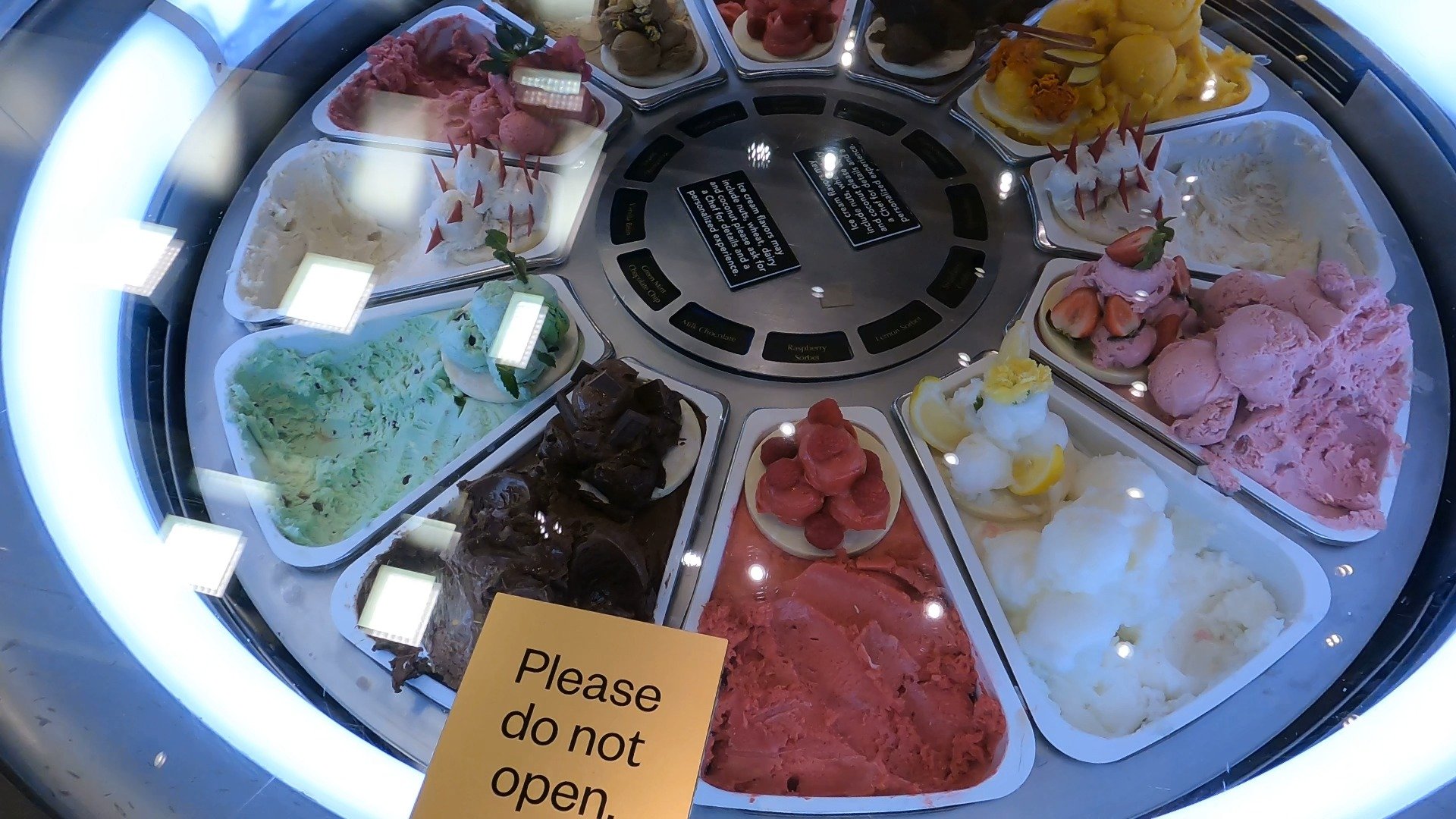 Gelato wheel with chocolate, pistachio, strawberry, and lemon flavors at The Buffet at Wynn
