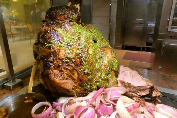 Wagyu steamship roast covered in chimichurri at the carving station of The Buffet at Wynn