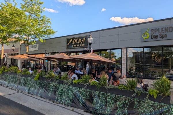 Deba Sushi Bar storefront and patio on West Prospect Avenue in downtown Mount Prospect