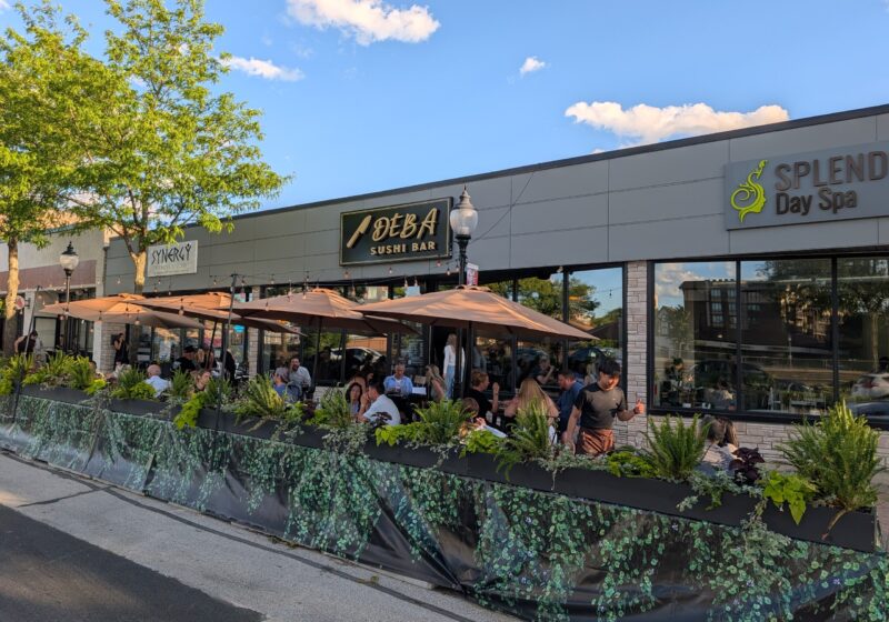 Deba Sushi Bar storefront and patio on West Prospect Avenue in downtown Mount Prospect