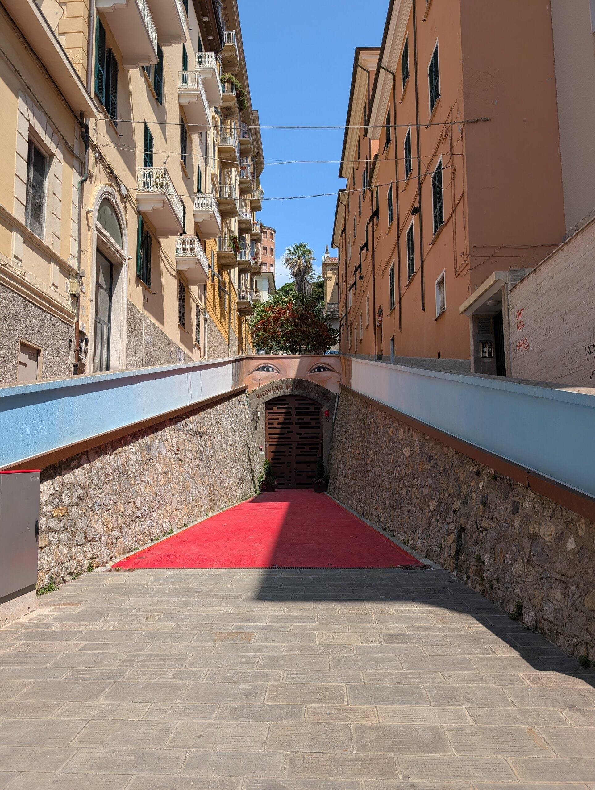 Pedestrian passage with eyes mural in La Spezia