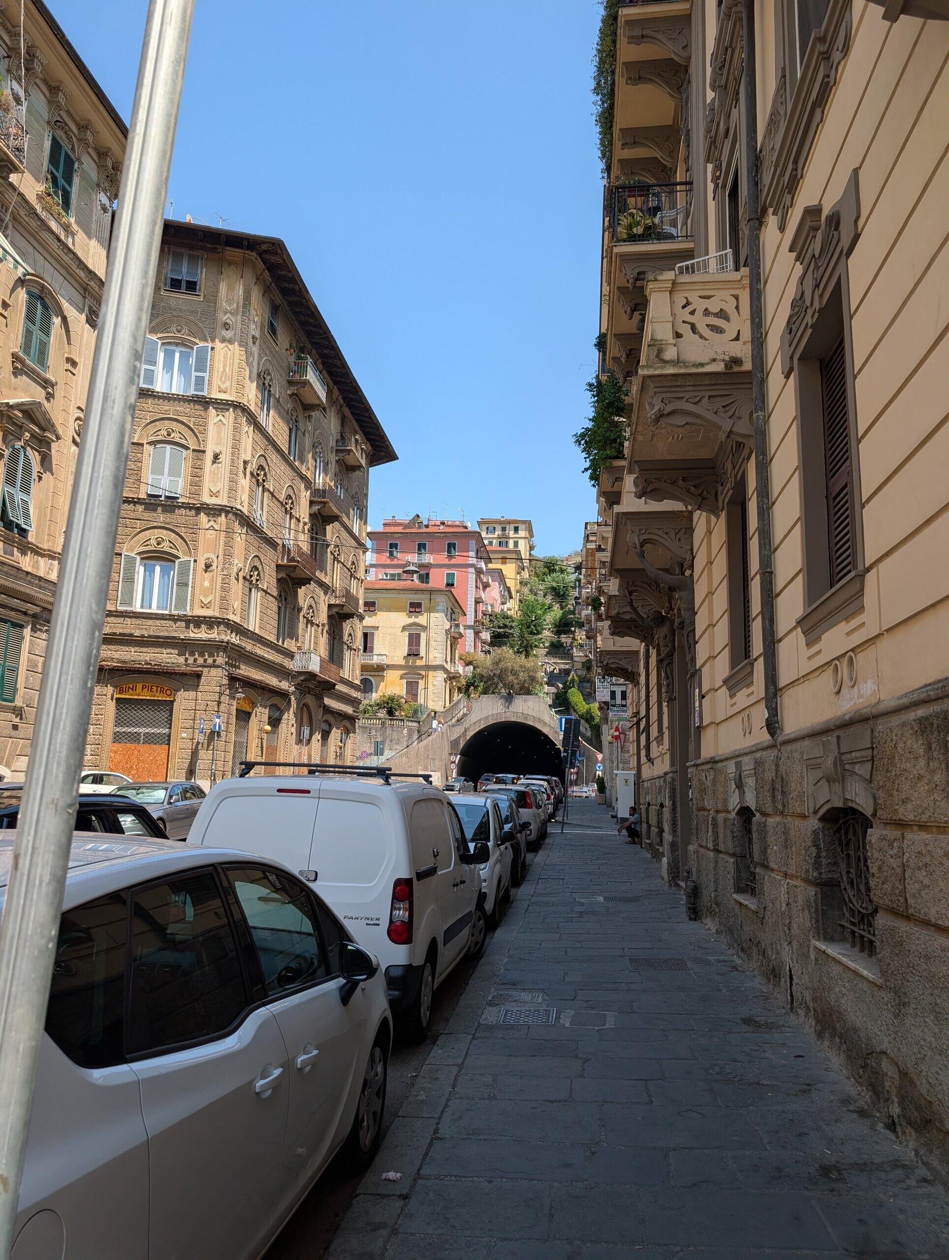 Street view toward the La Spezia hillside