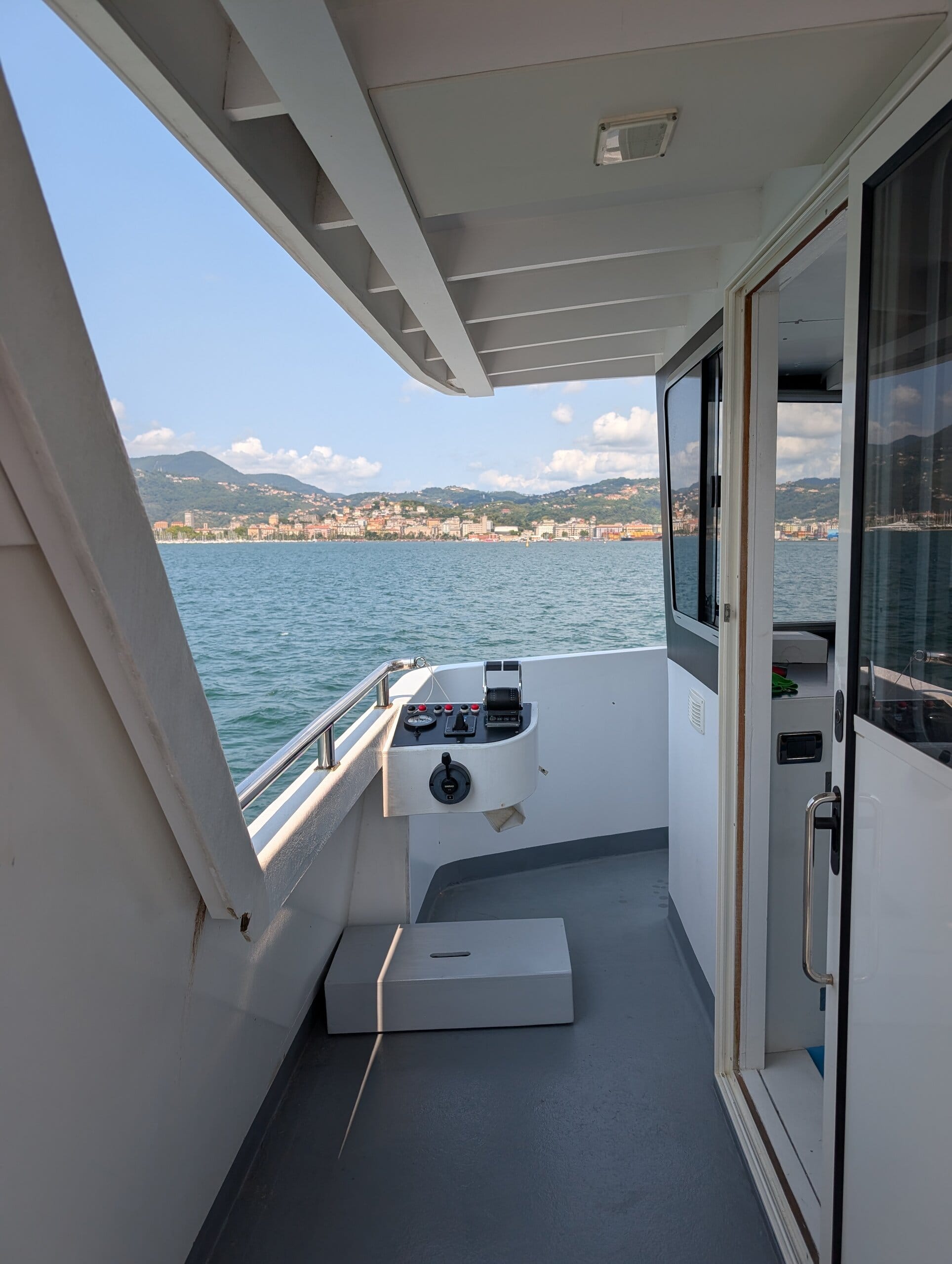 Tender boat deck with La Spezia in the distance