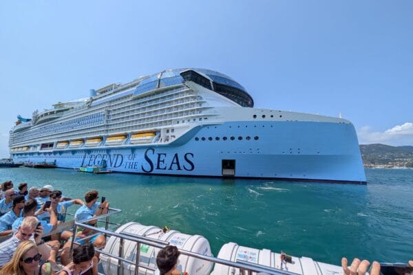 Legend of the Seas at anchor in the Gulf of La Spezia, seen from the tender boat