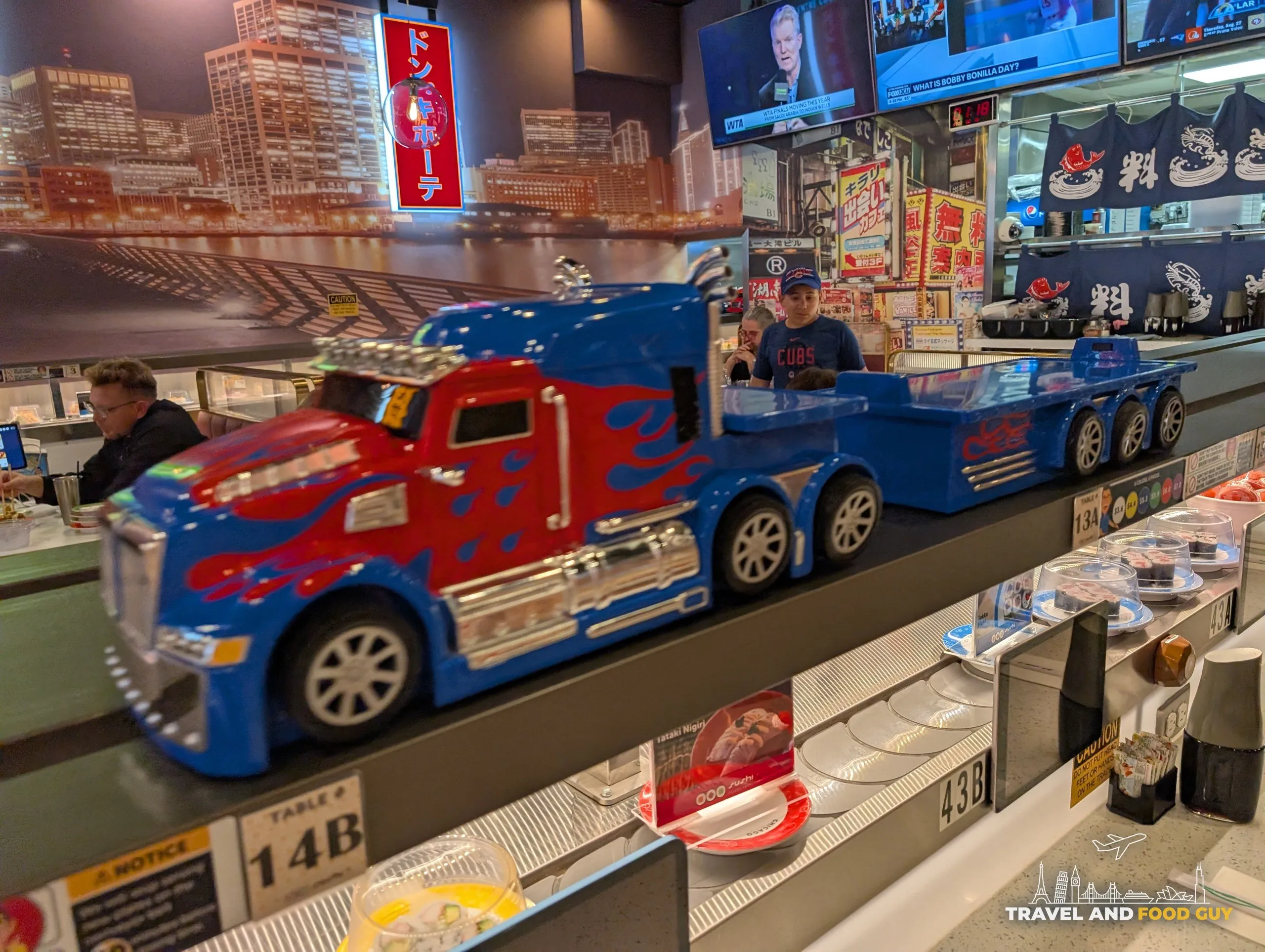 The Optimus Prime truck that delivers tablet orders on the express track at Sushi Plus
