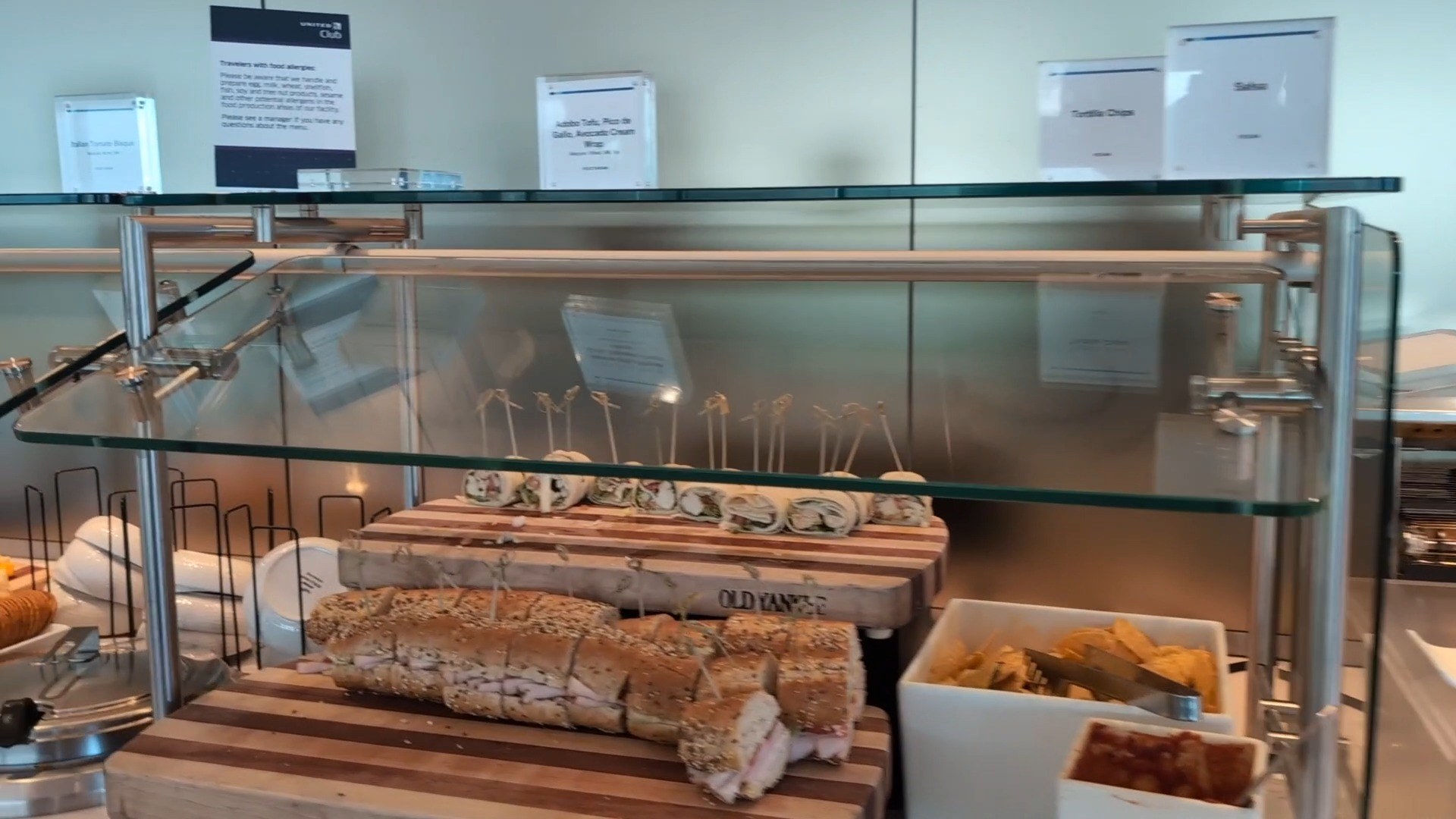 Sandwiches and wraps on the lunch buffet at the United Club LAX