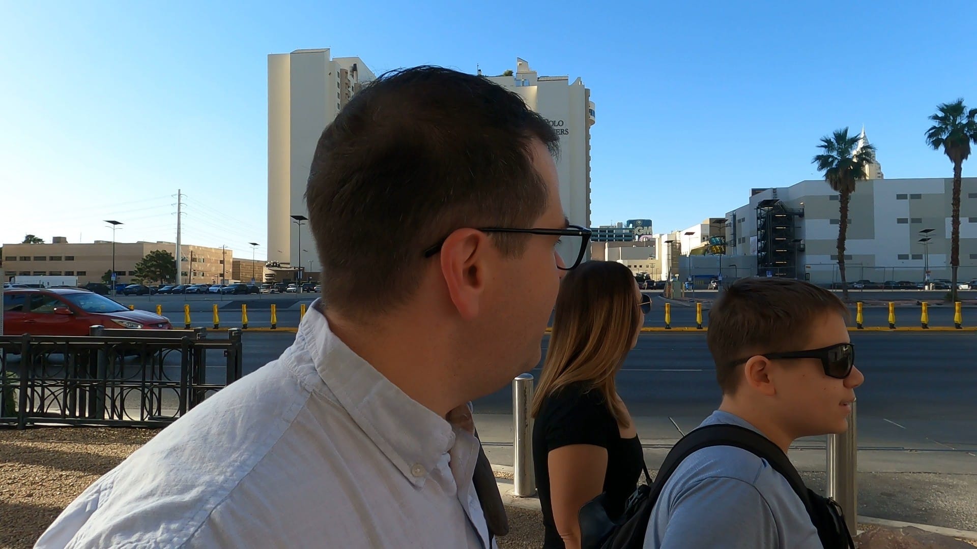 A family walking the Las Vegas Strip