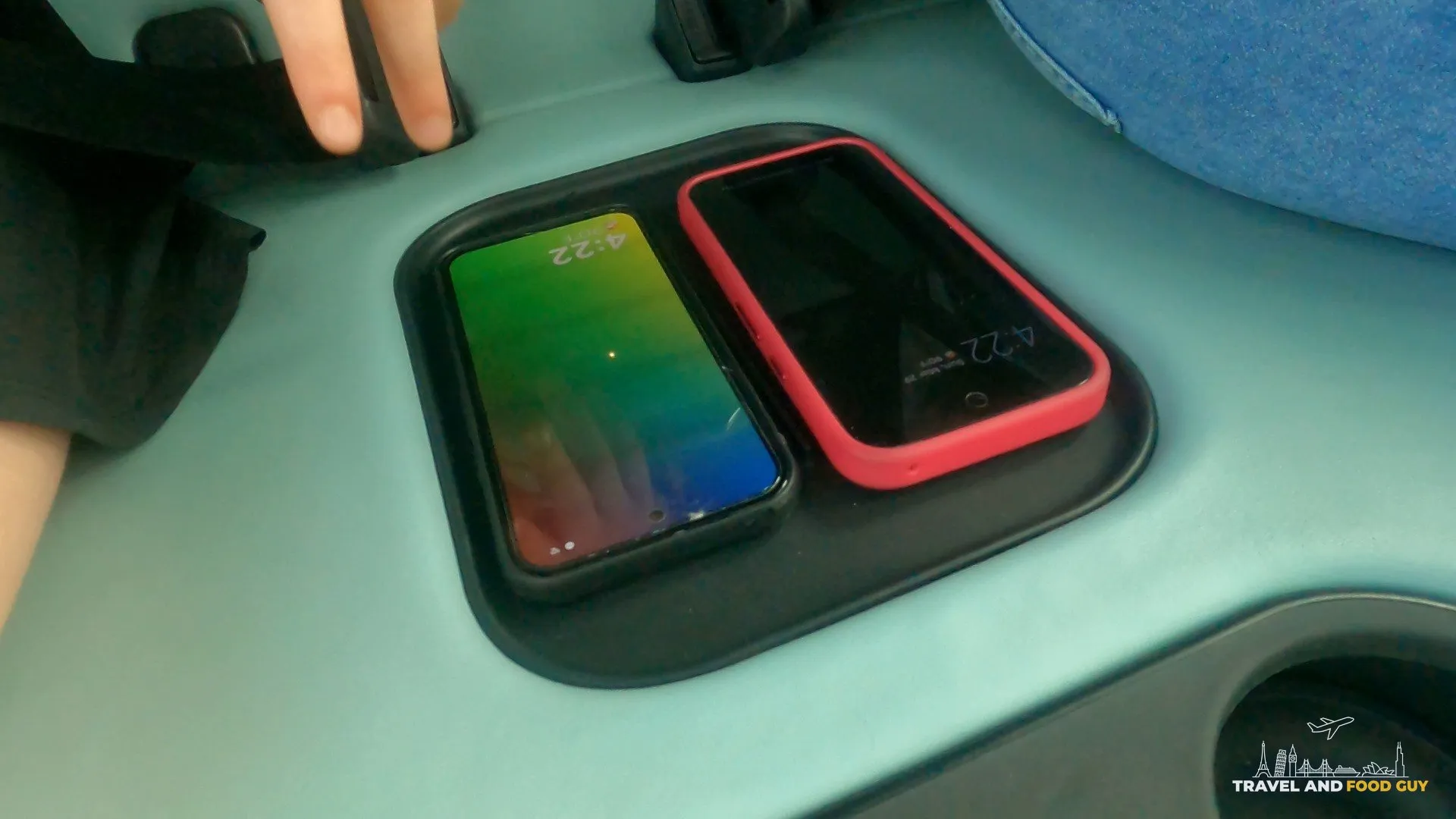 Phone charging trays inside a Zoox robotaxi