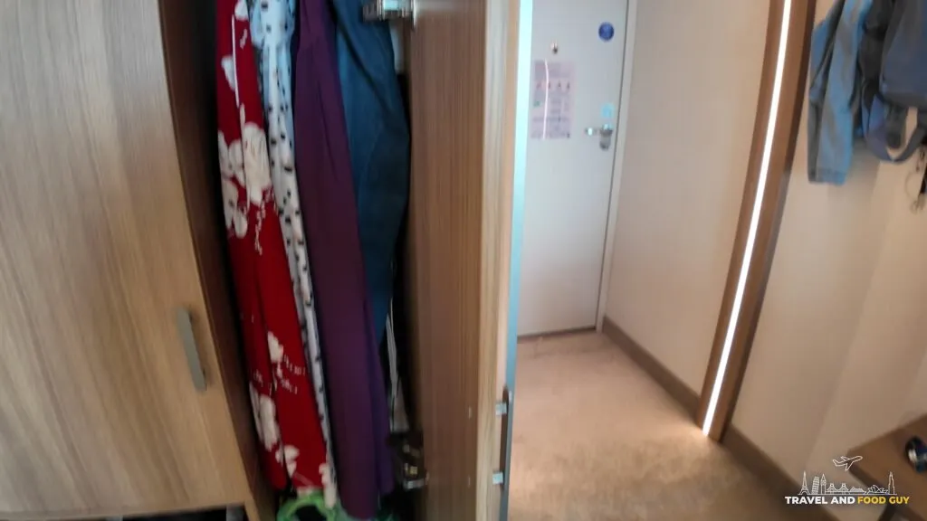 The wardrobe in stateroom 14632 fully unpacked with a week of clothes