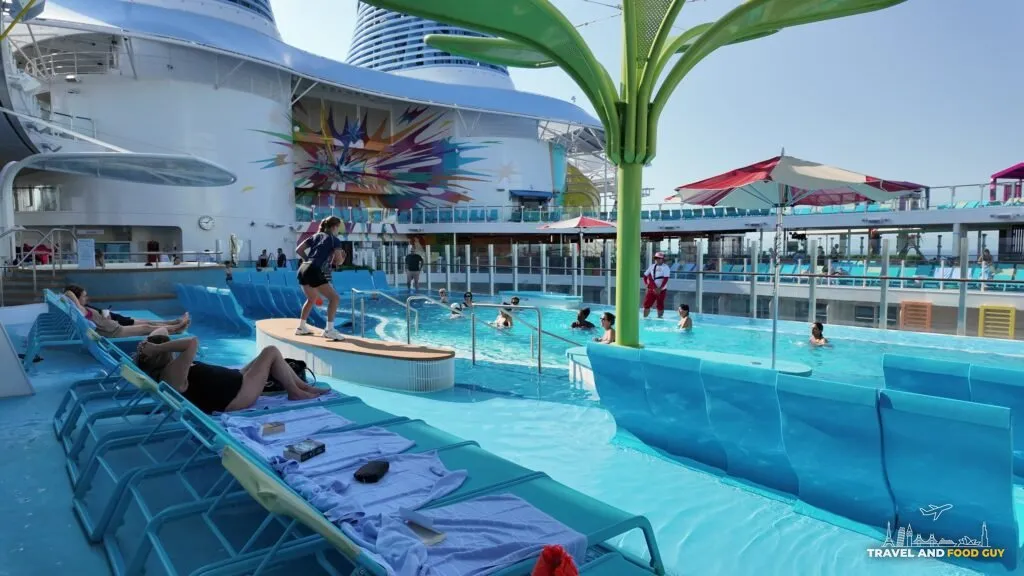 The Chill Island pool deck on Legend of the Seas, directly above the deck 14 staterooms
