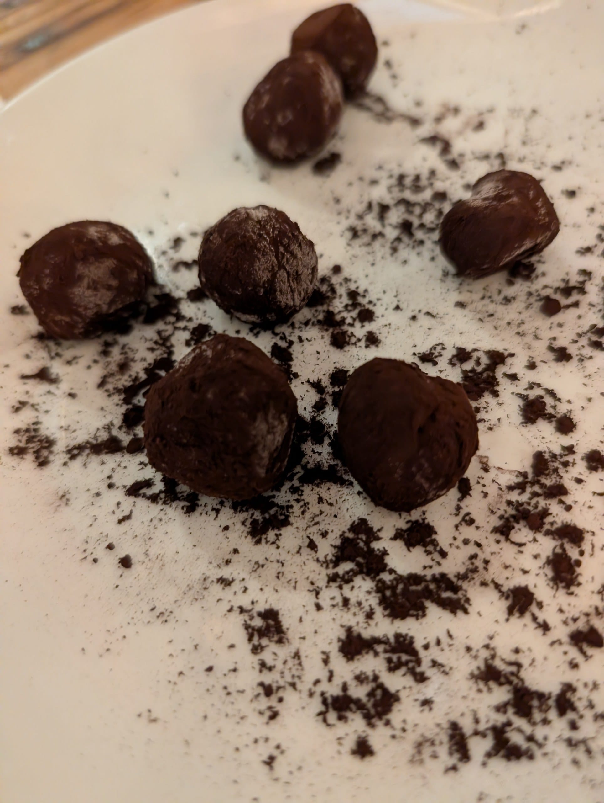 Homemade chocolate truffles sent out on the house at Cheri Barcelona
