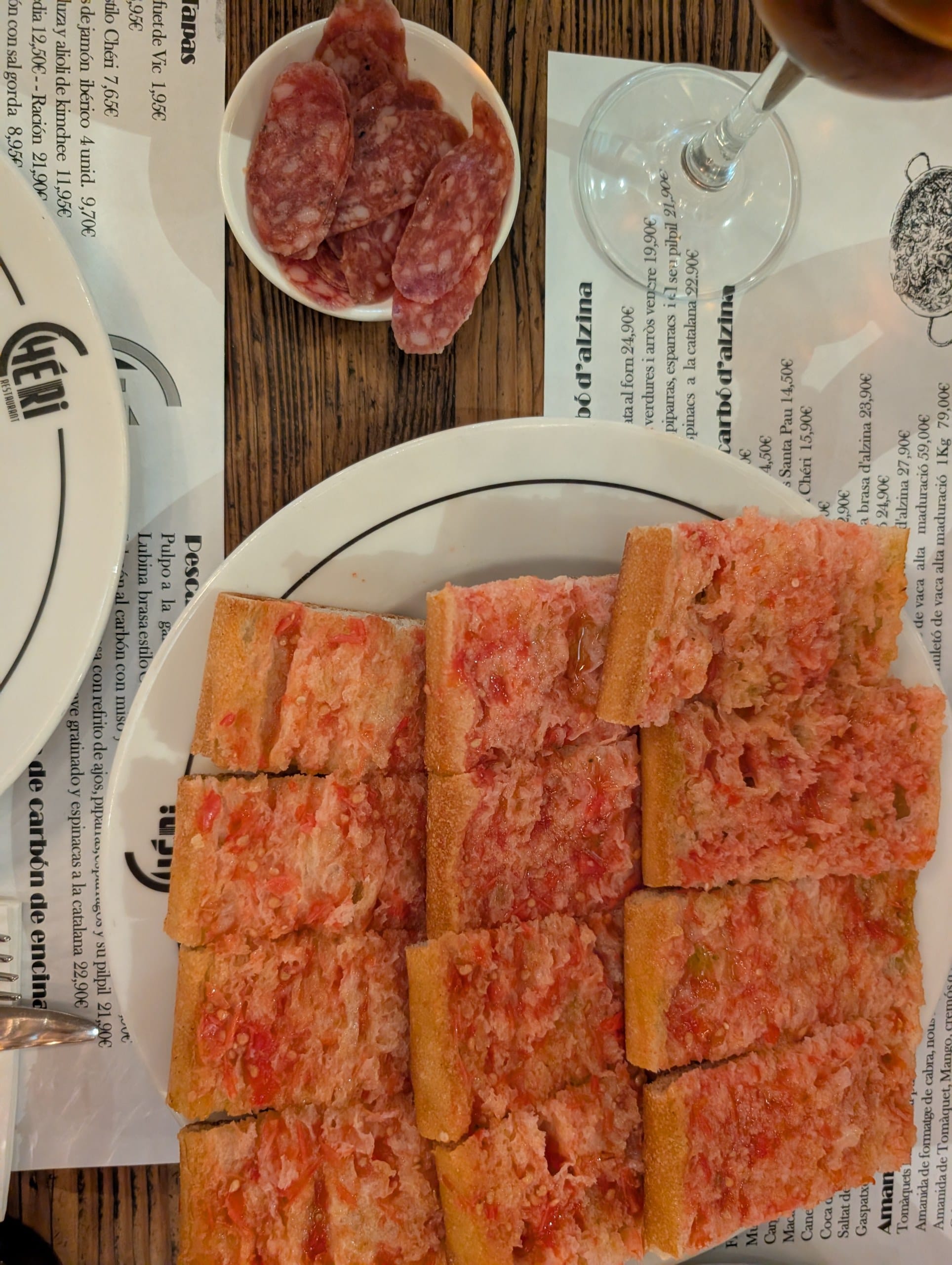 Pa amb tomaquet and cured sausage at Cheri Barcelona