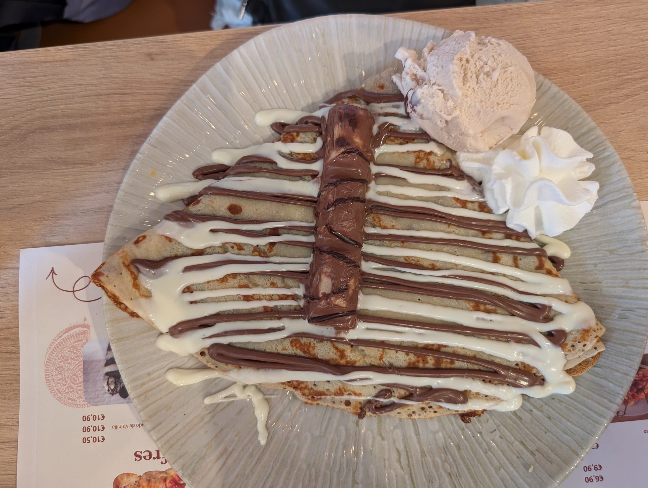 The Kinder gelato crepe at Ferretti Poble Nou, big enough for two children to share