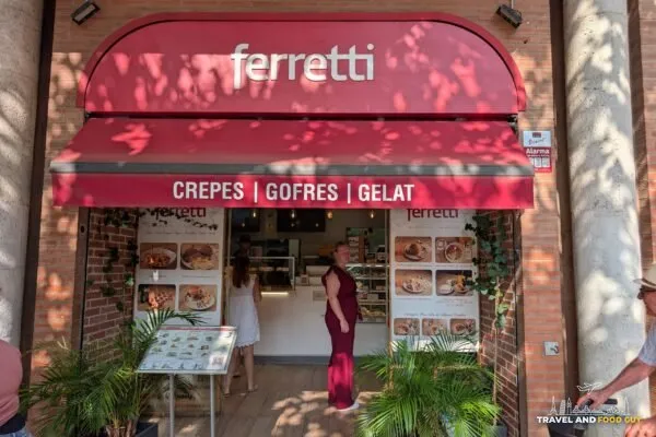 The Ferretti Poble Nou storefront on Carrer de Llull, awning reading crepes, gofres and gelat