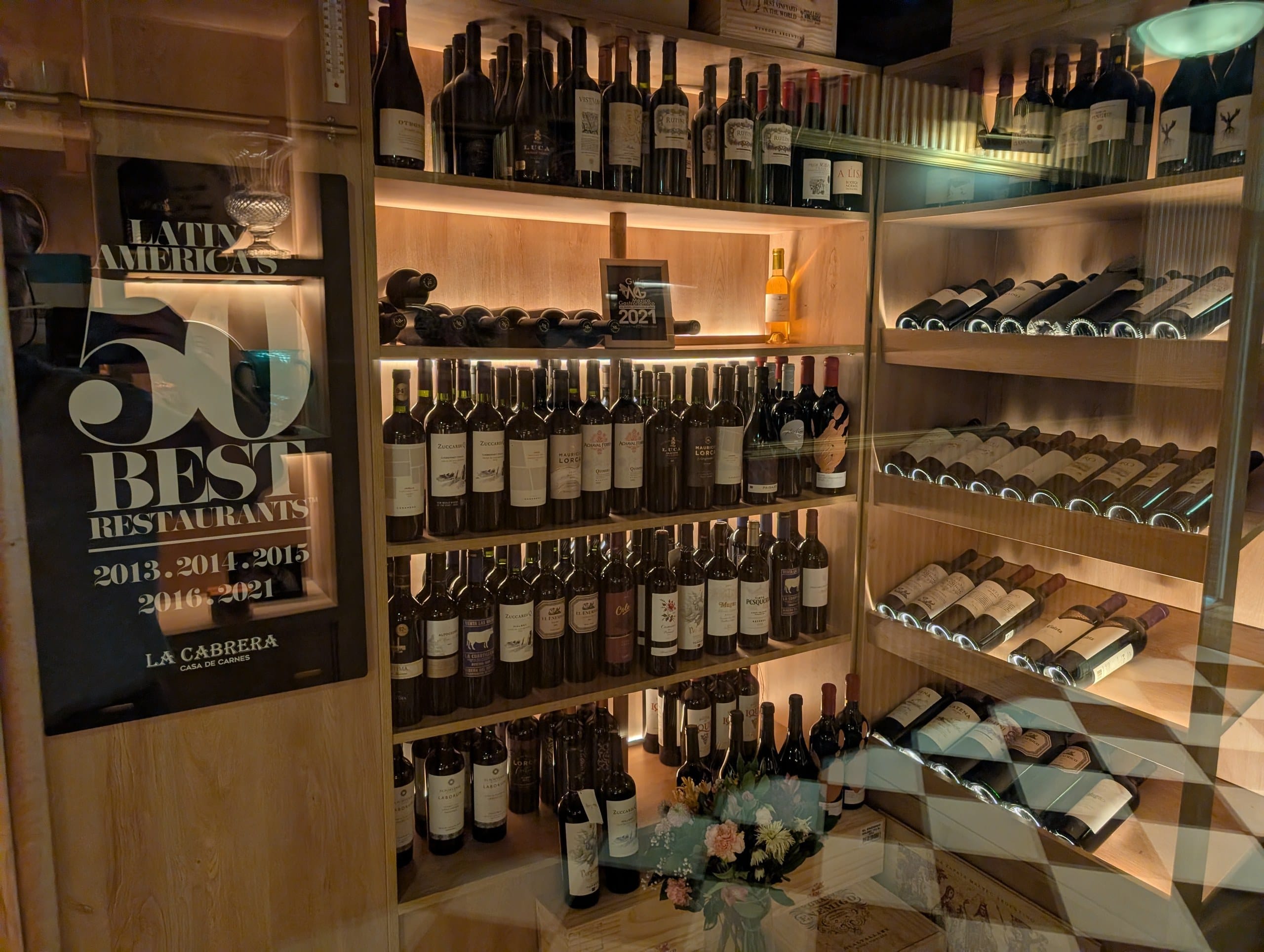The glassed wine room at La Cabrera Barcelona