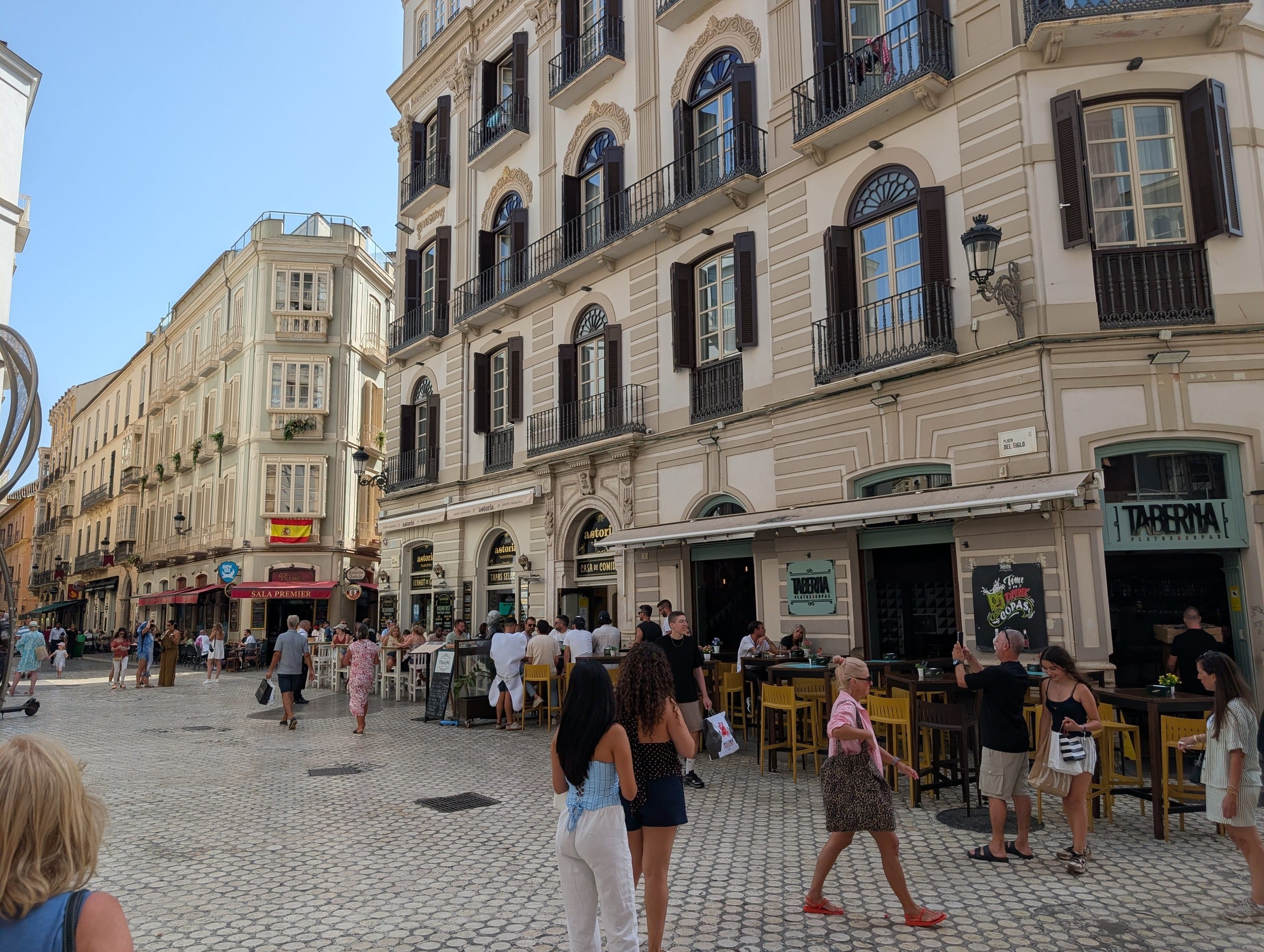 Terrace tables in Plaza del Siglo in the Malaga old town