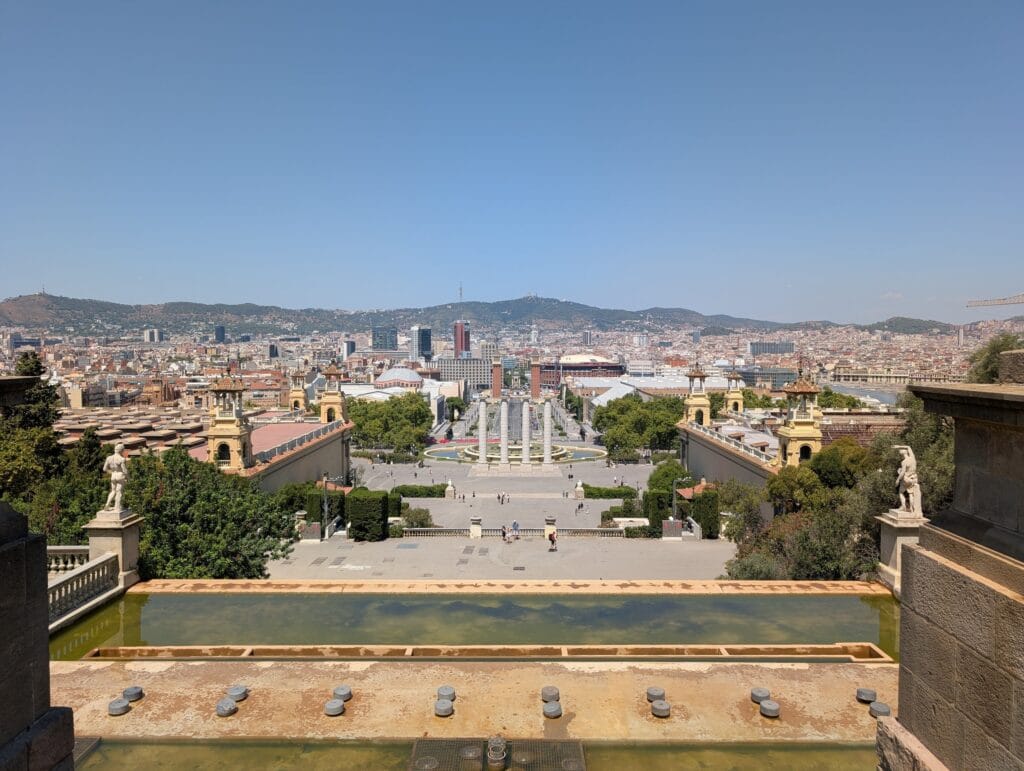 The view from Montjuic over the fountain terraces and the whole city below