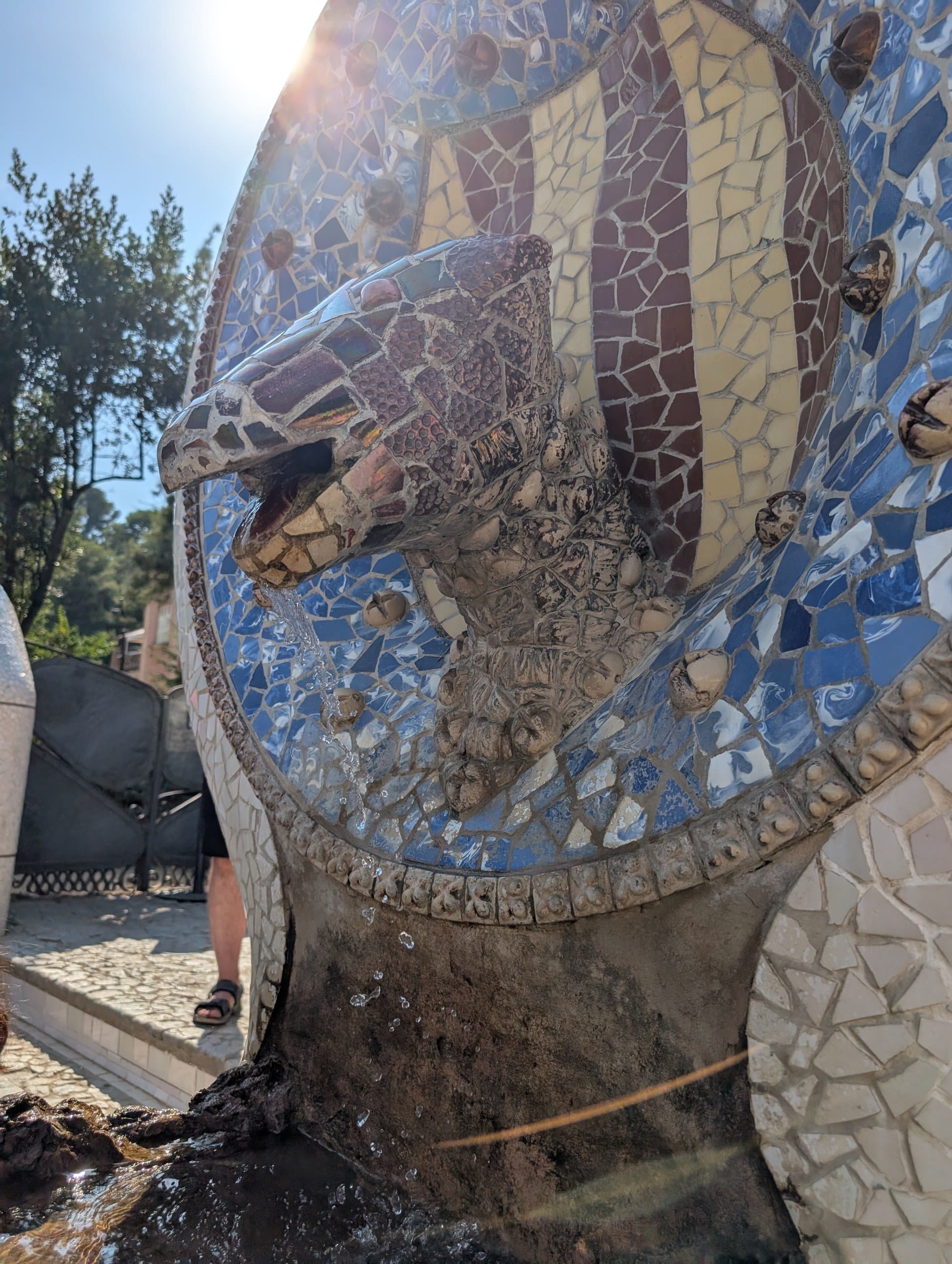 Trencadis tile shard mosaic detail at Park Guell