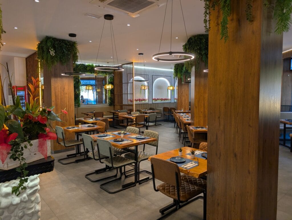The main dining room inside Rincón Marino