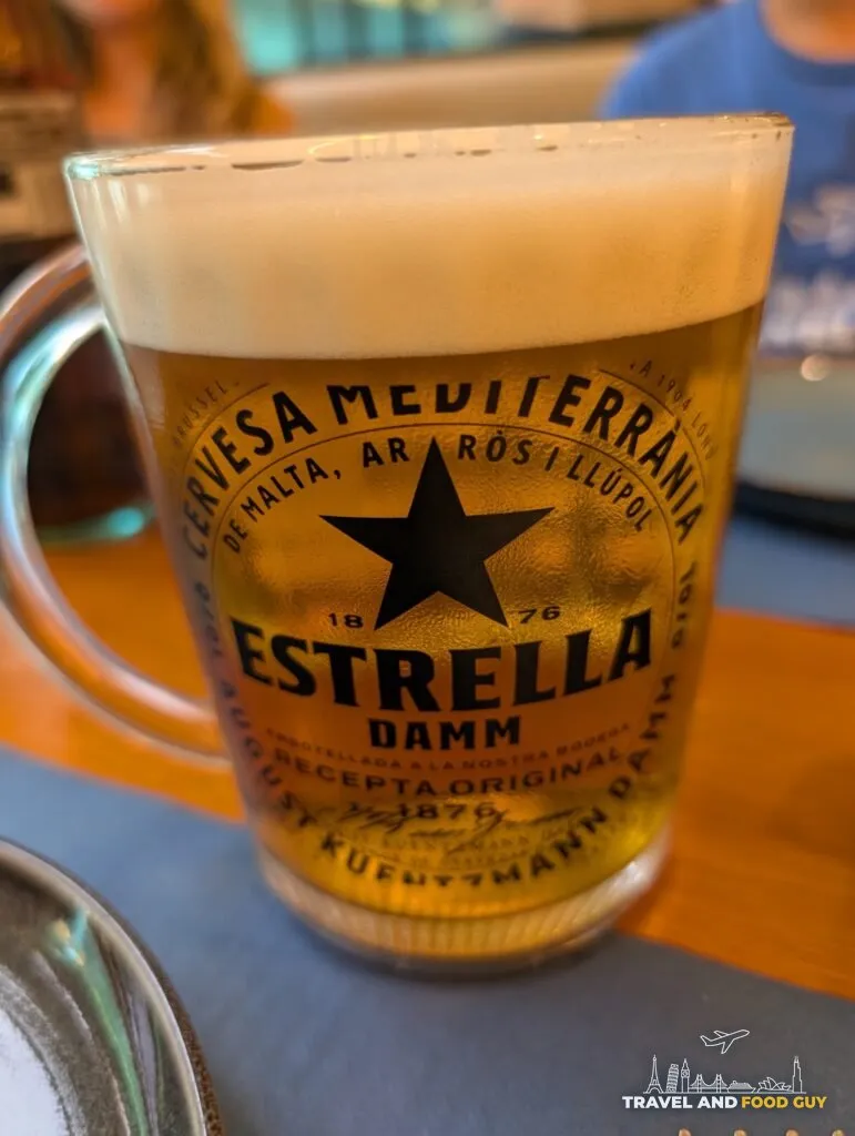 A jarra of Estrella Damm draft beer at Rincón Marino