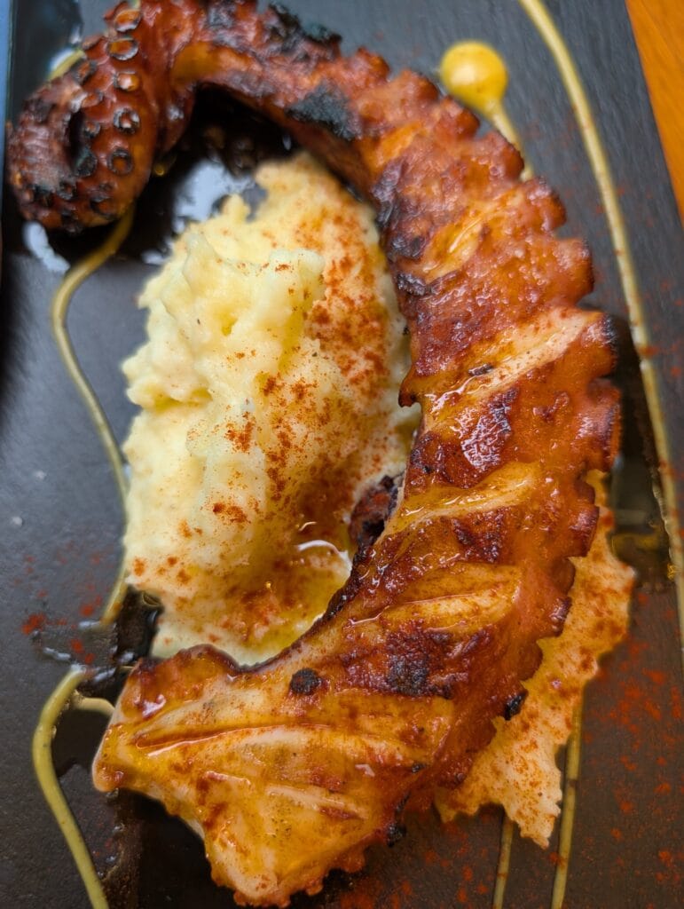 Close up of the charred grilled octopus tentacle at Rincón Marino