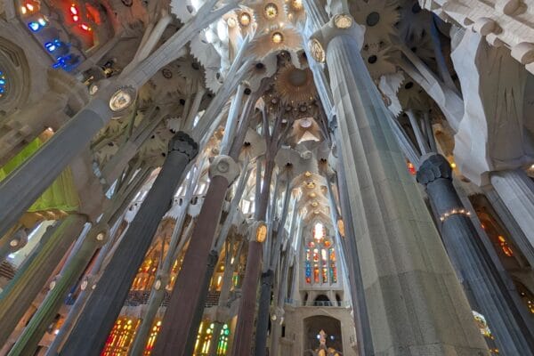 Looking up the tree like columns of the Sagrada Familia nave