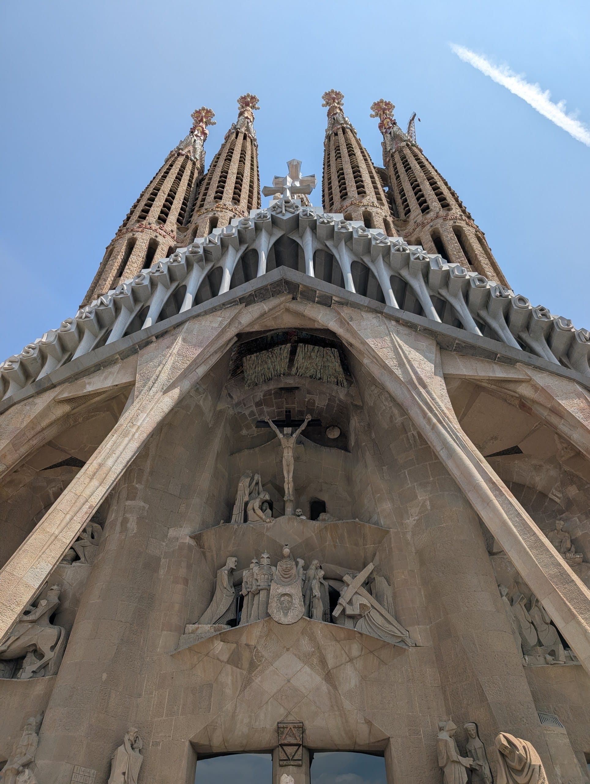 The angled columns of the Passion facade of the Sagrada Familia