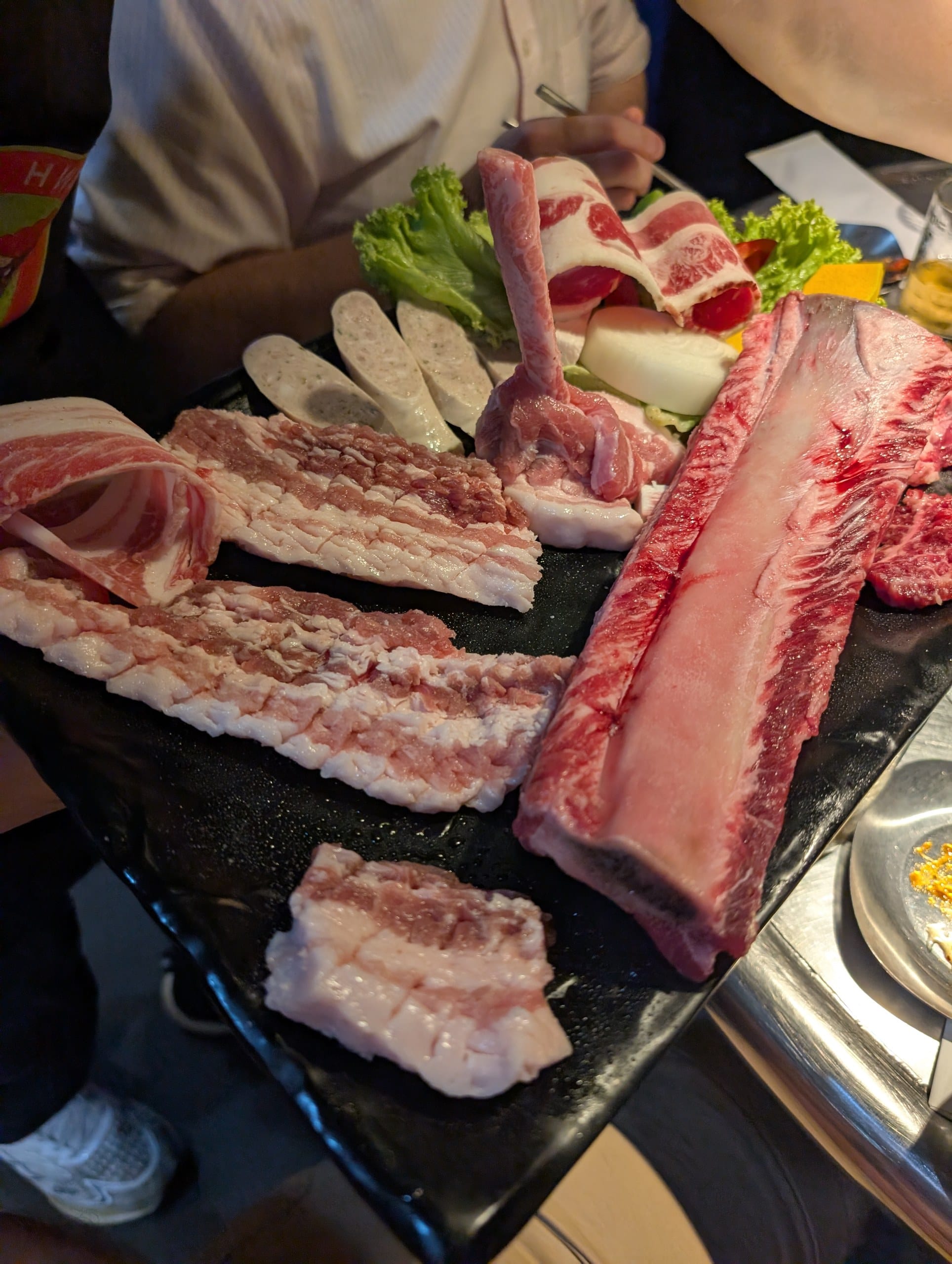 Raw meat platter, pork belly and bone-in short rib at Tanjong Hwaro