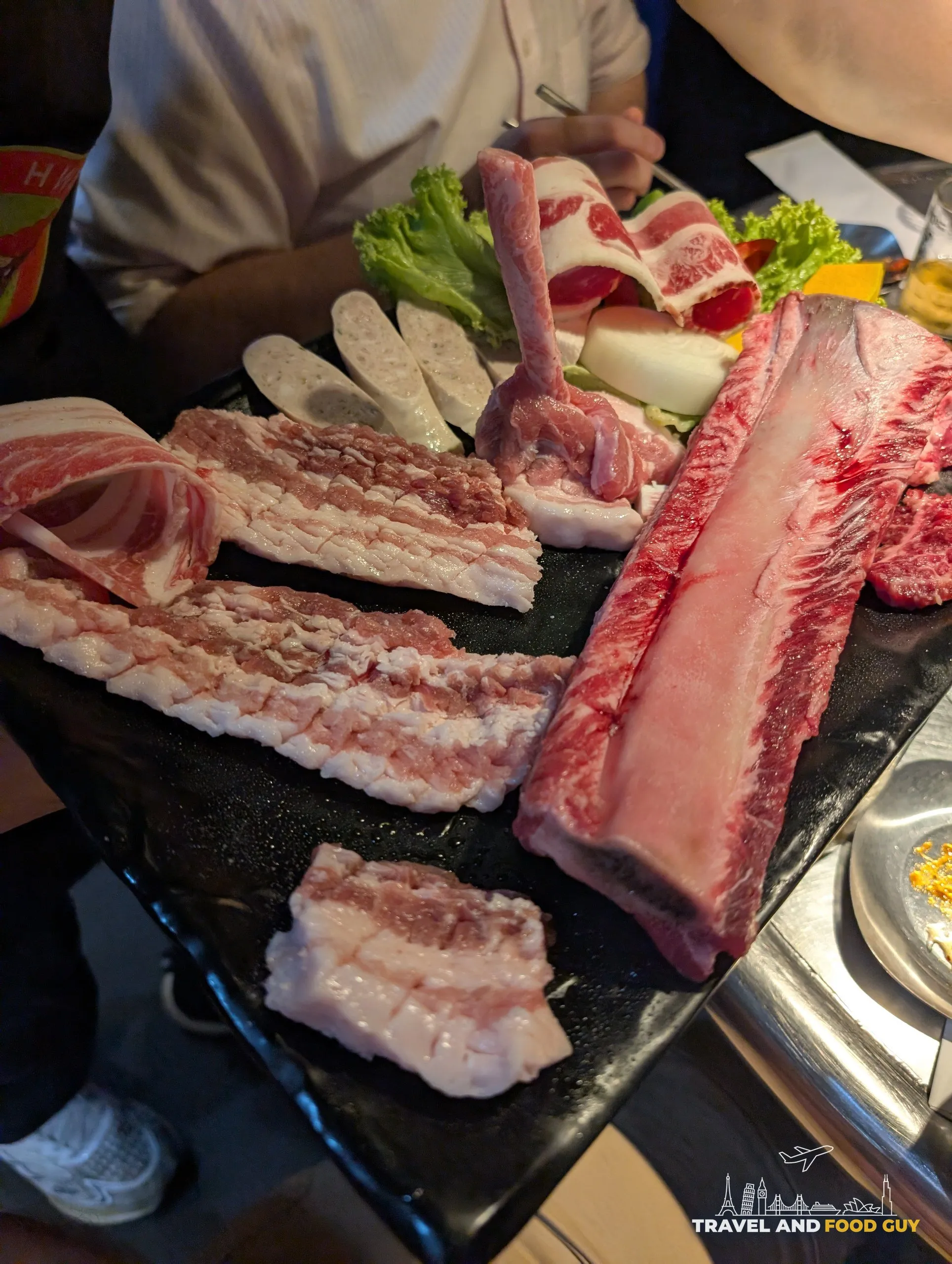 Raw meat platter, pork belly and bone-in short rib at Tanjong Hwaro