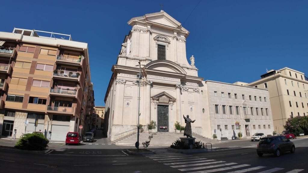The baroque facade of the Cattedrale di San Francesco d’Assisi in Civitavecchia