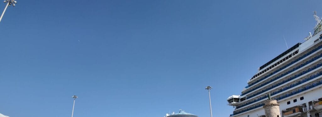 The Amerigo Vespucci cruise terminal in Civitavecchia with Costa Pacifica alongside