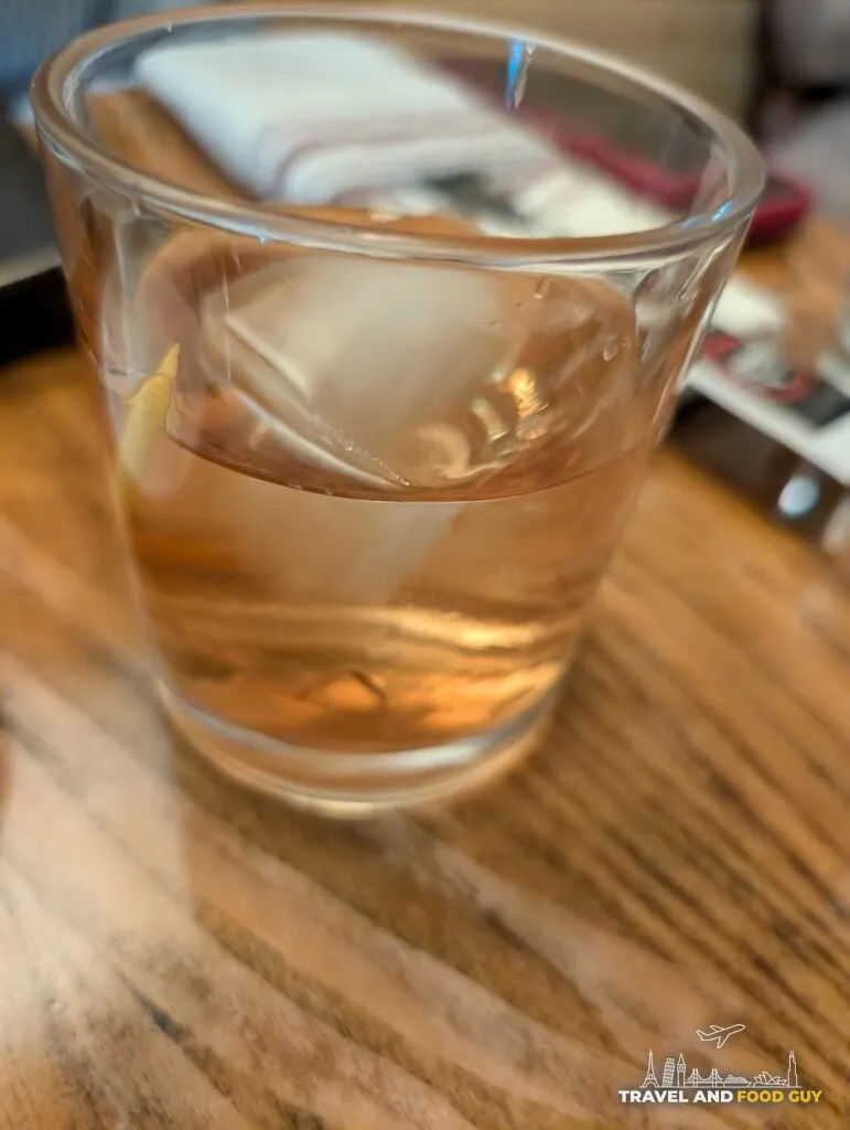 Vika's old fashioned at Kaido, poured over a single large ice cube.